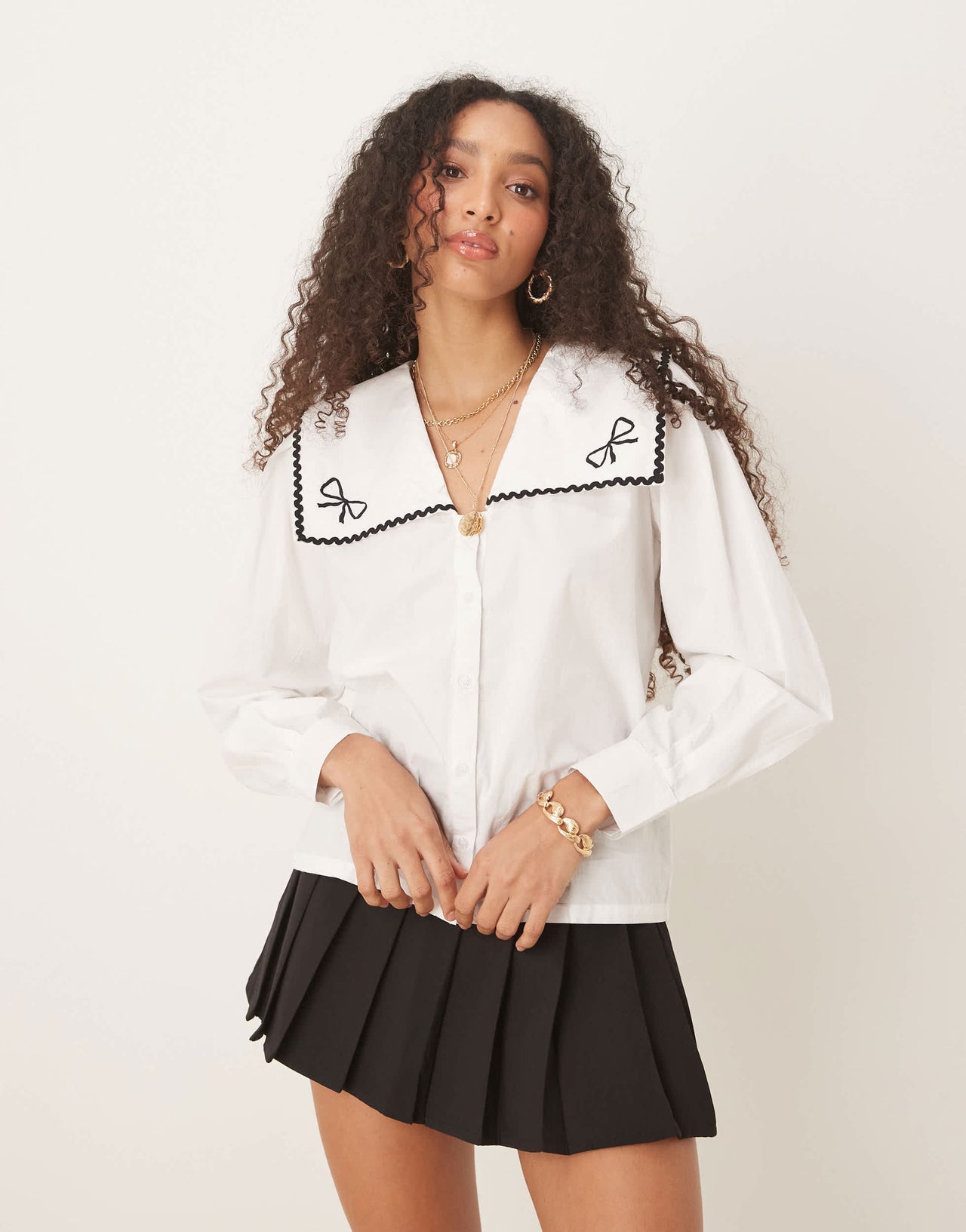 Nobody's Child Bingley bow detail collar blouse in white