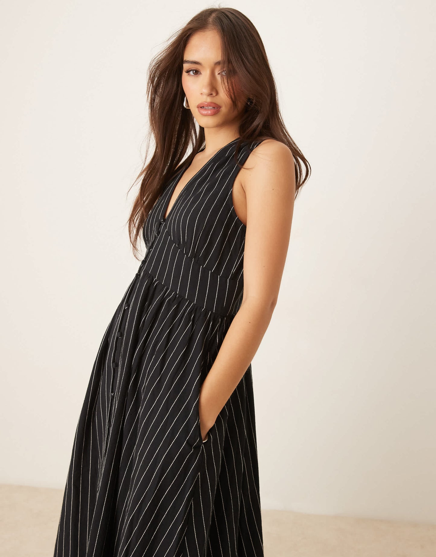 Nobody's Child Starlight sleeveless midaxi dress in black stripe