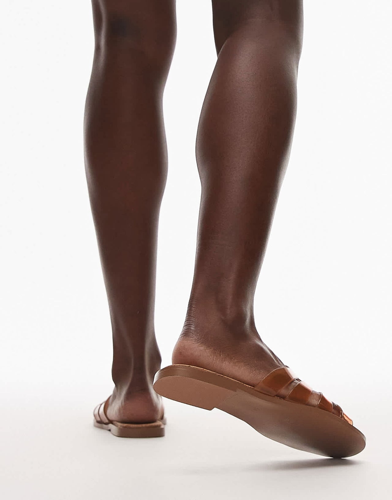 Topshop Kris jelly flat sandals in tan
