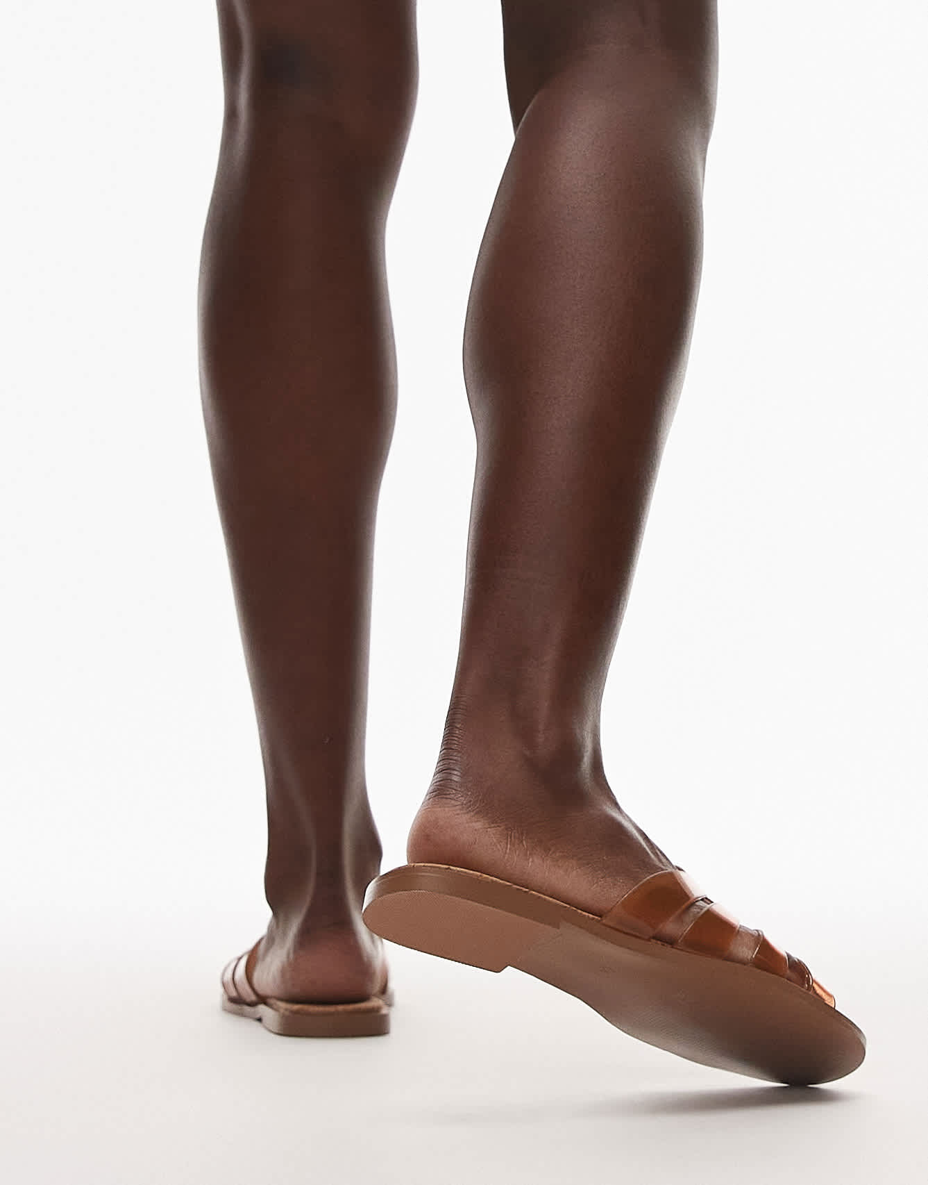 Topshop Kris jelly flat sandals in tan