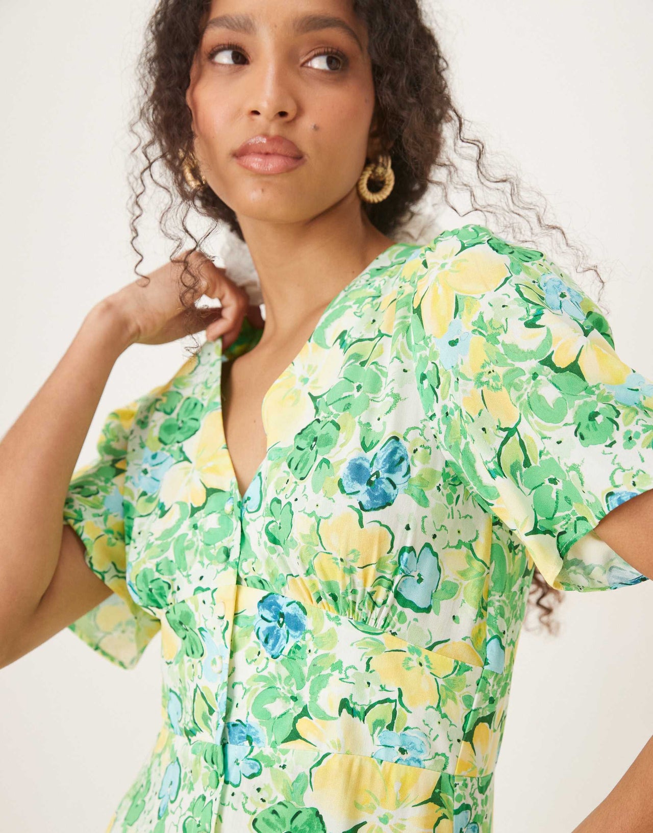Nobody's Child Alexa mini tea dress in green and yellow ditsy