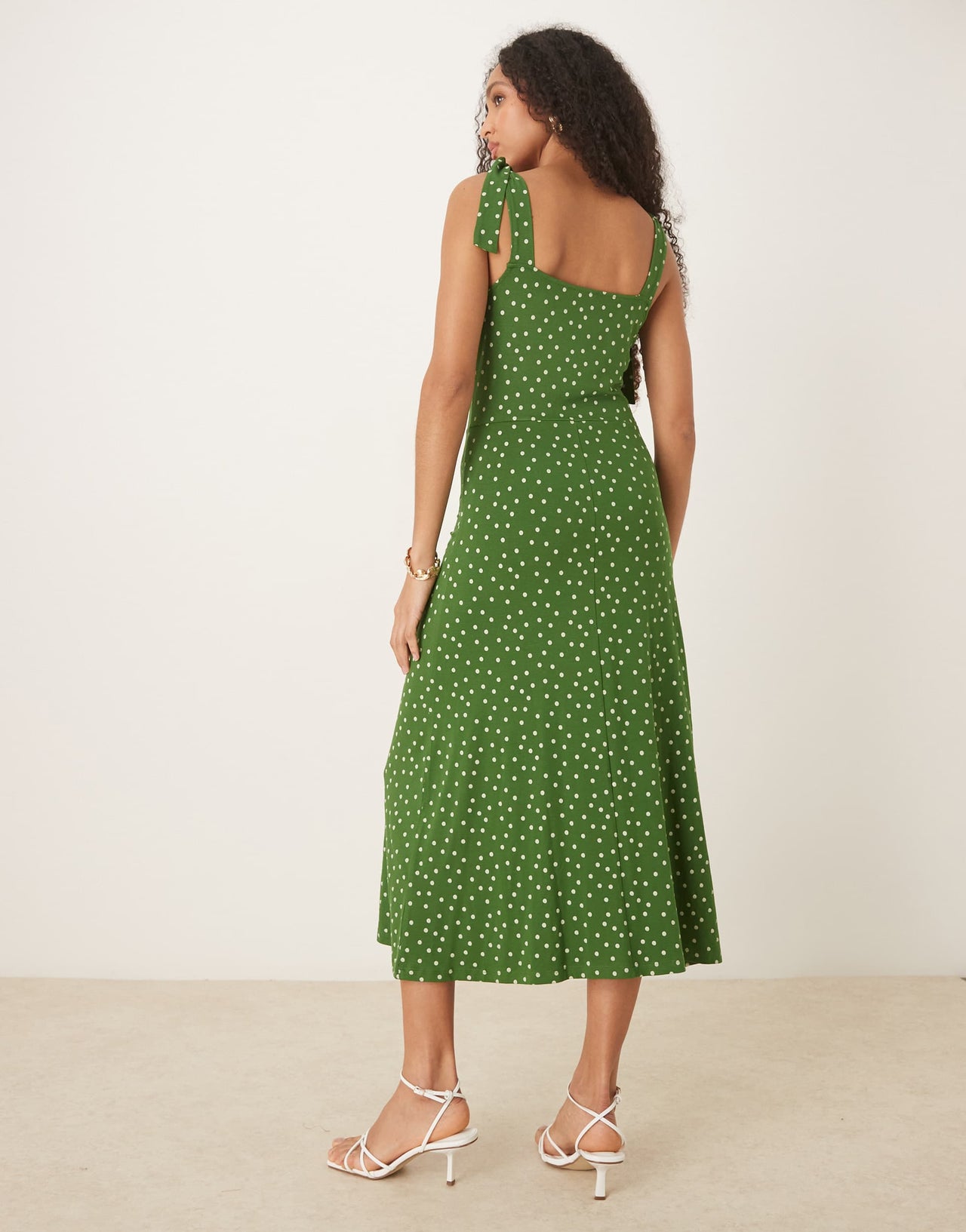 Nobody's Child Adrian tie shoulder midi dress in green spot