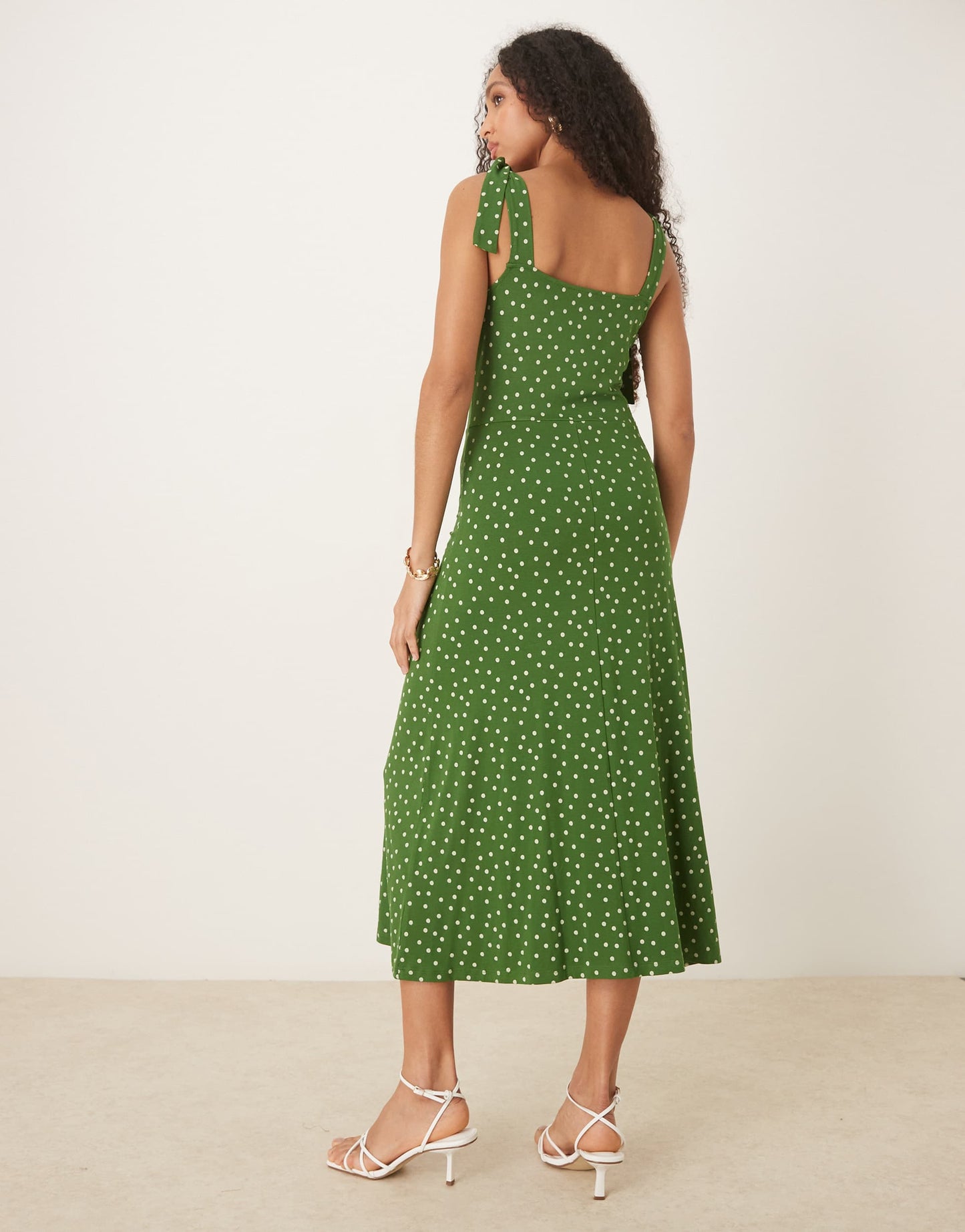 Nobody's Child Adrian tie shoulder midi dress in green spot