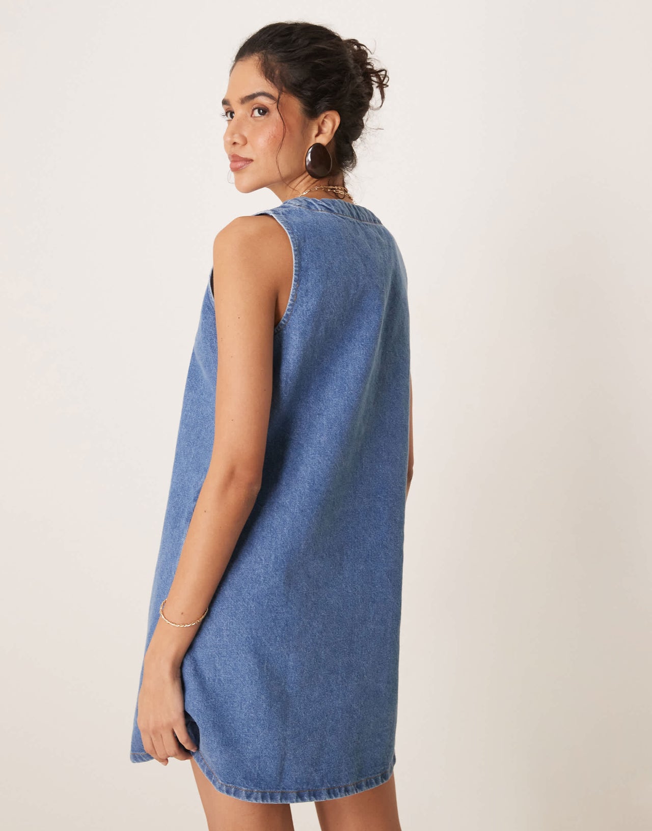 Nobody's Child Lykke a-line denim pinny mini dress in mid wash