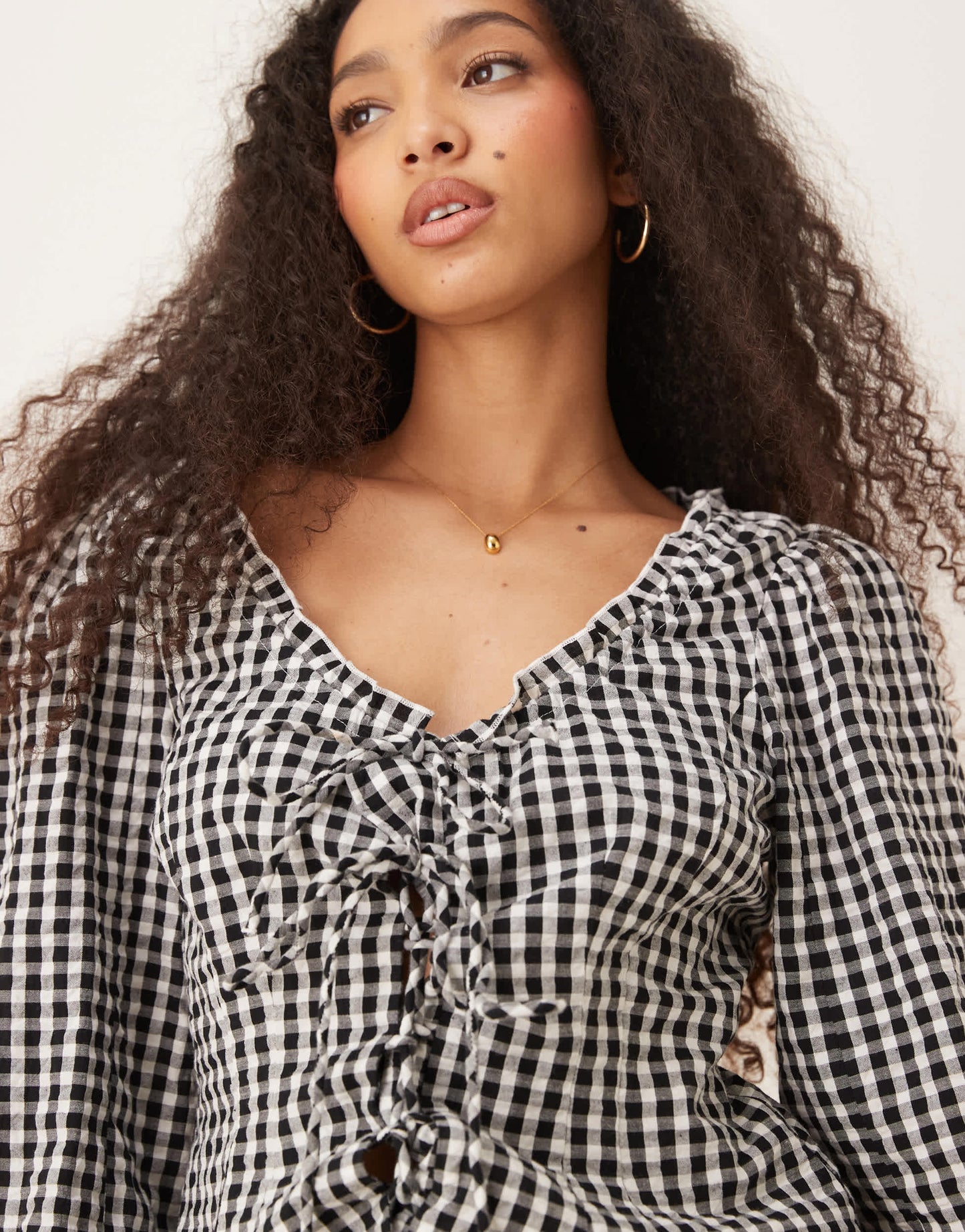 Nobody's Child Dallas tie front blouse in mono gingham