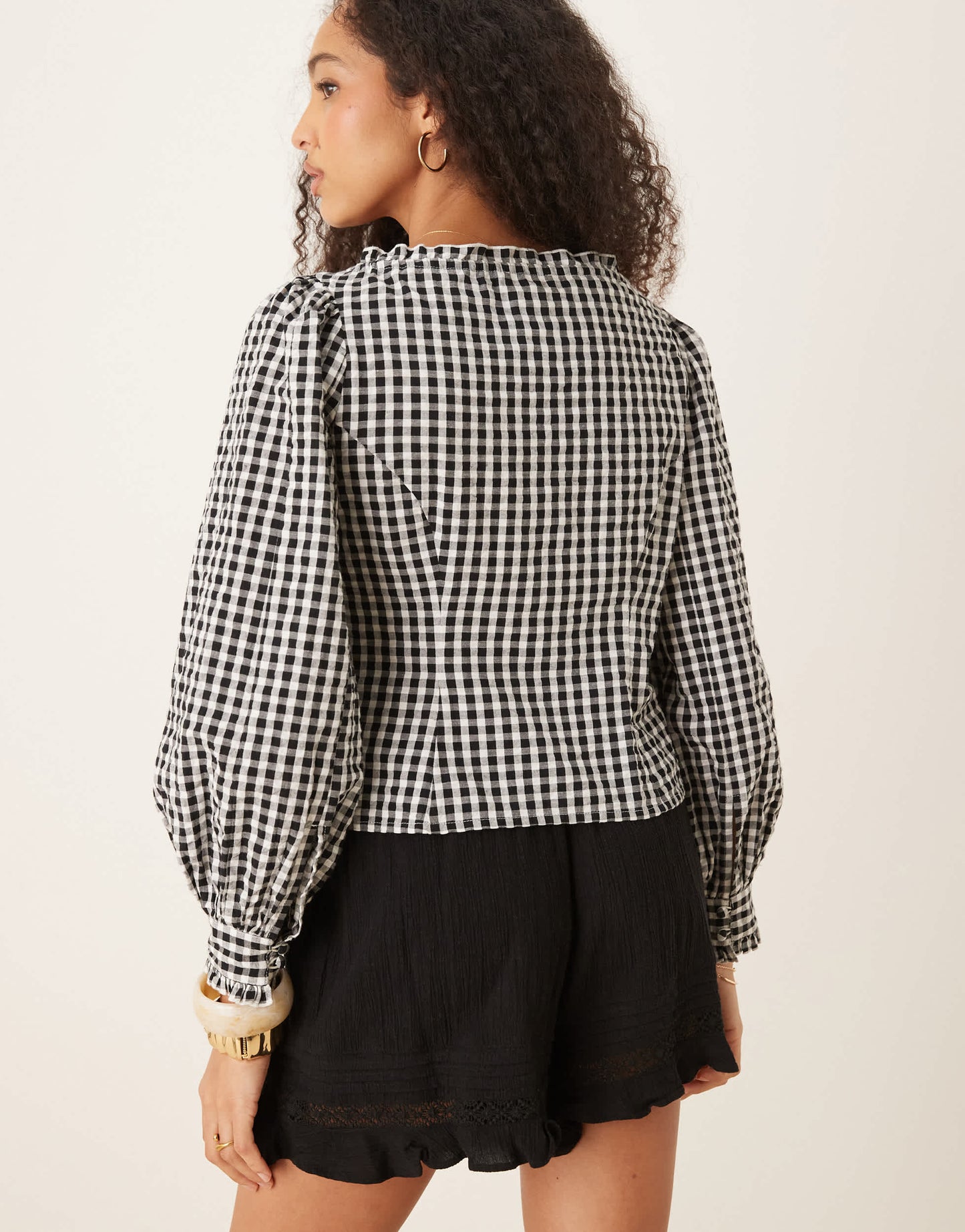 Nobody's Child Dallas tie front blouse in mono gingham
