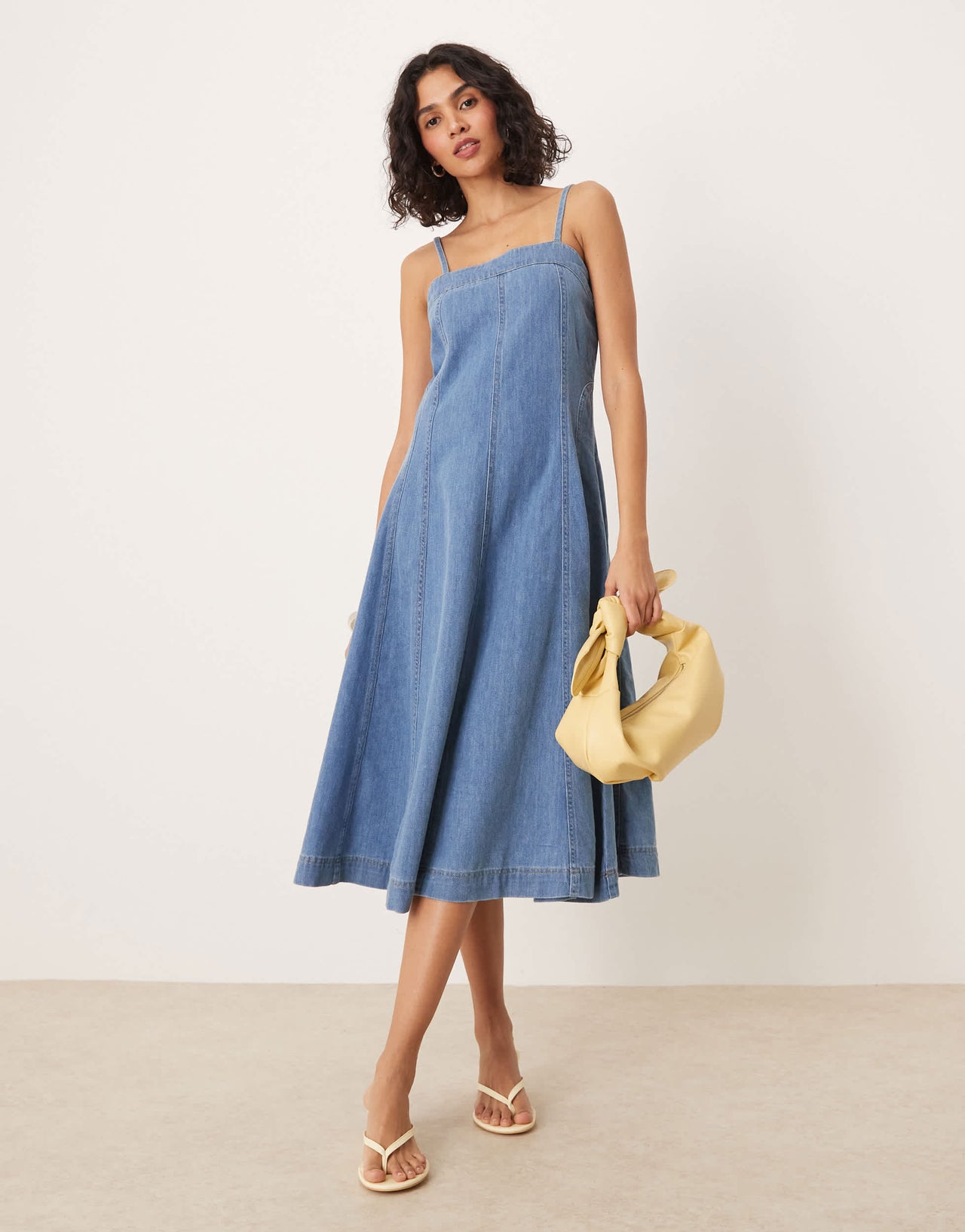 Nobody's Child Anita a-line panelled strappy midi dress in mid vintage wash