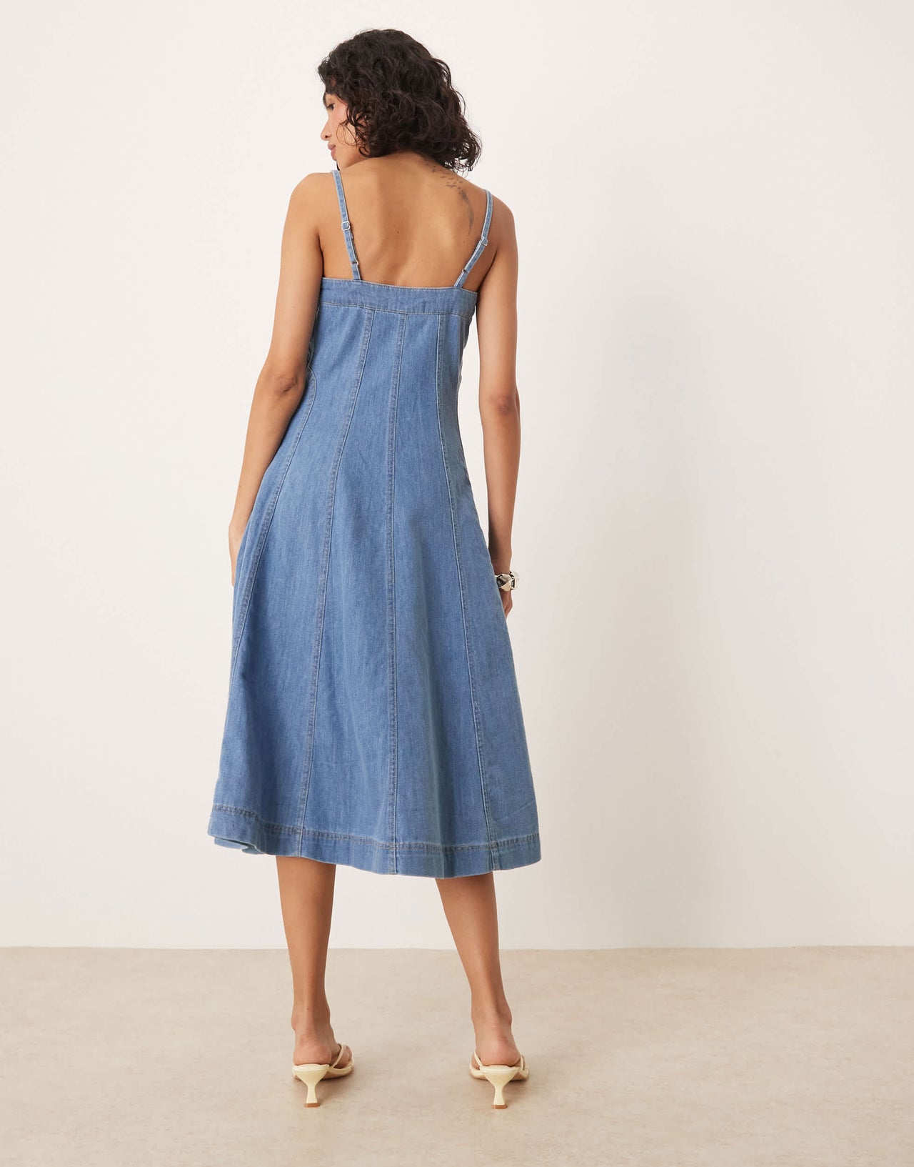 Nobody's Child Anita a-line panelled strappy midi dress in mid vintage wash