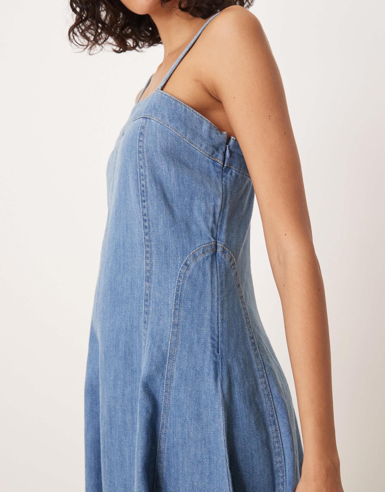 Nobody's Child Anita a-line panelled strappy midi dress in mid vintage wash