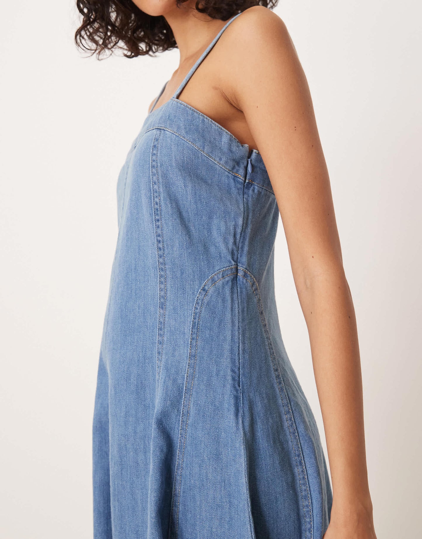 Nobody's Child Anita a-line panelled strappy midi dress in mid vintage wash