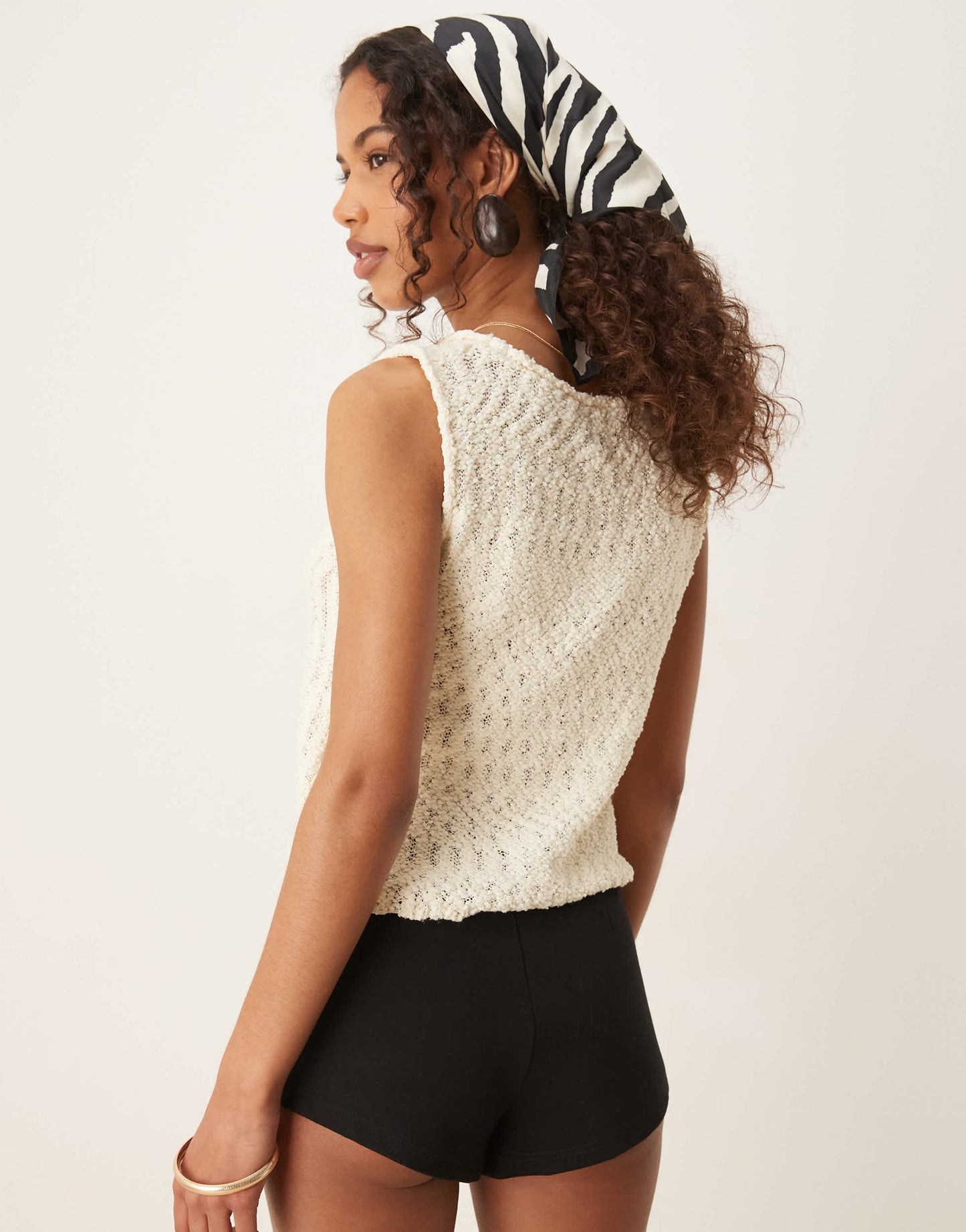ASOS DESIGN knitted square neck vest in textured yarn in cream