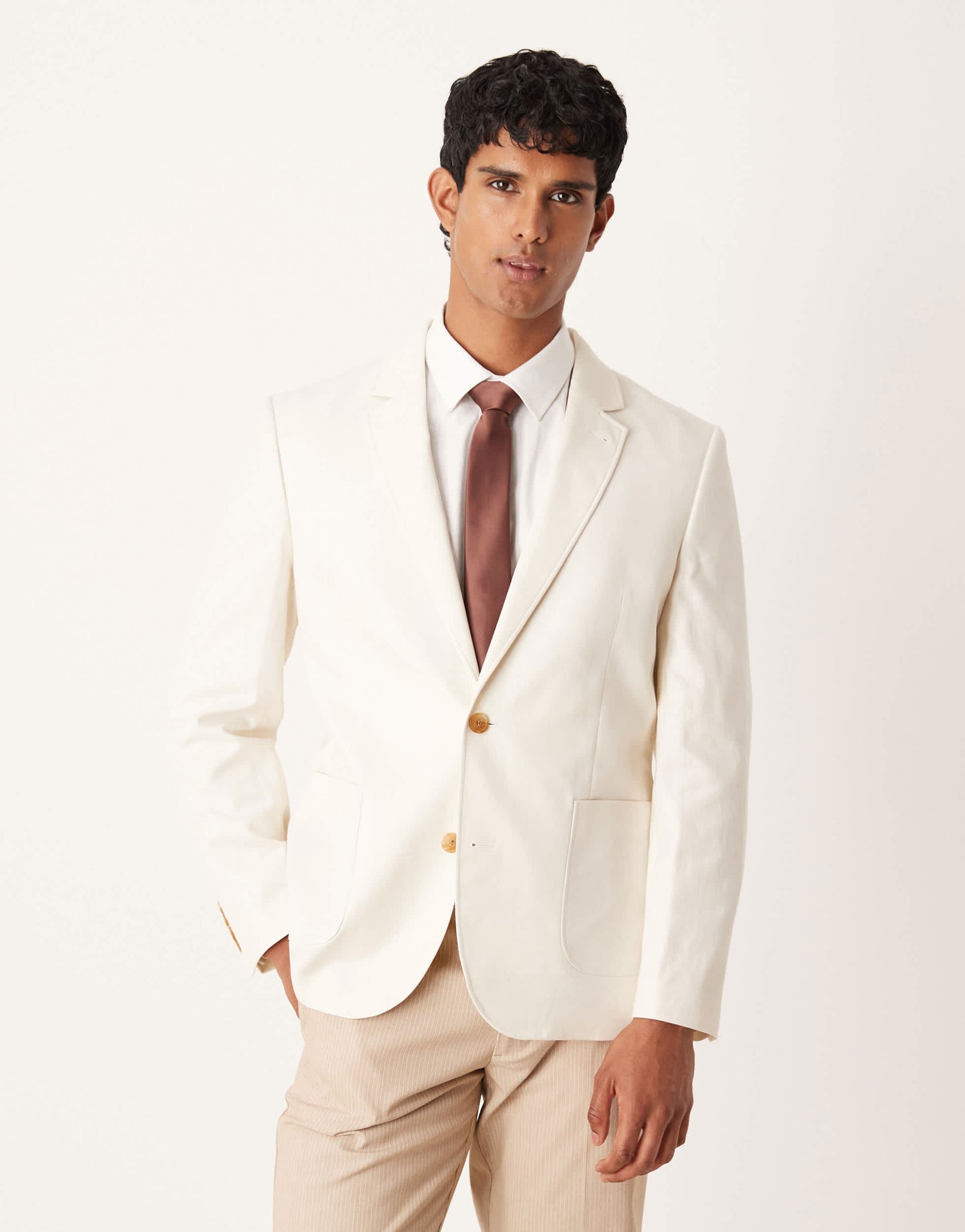 ASOS DESIGN slim cotton linen blend blazer in ecru