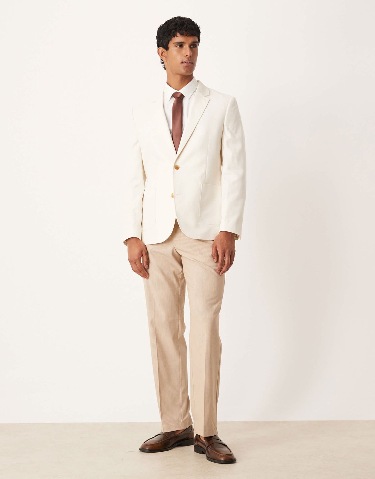 ASOS DESIGN slim cotton linen blend blazer in ecru