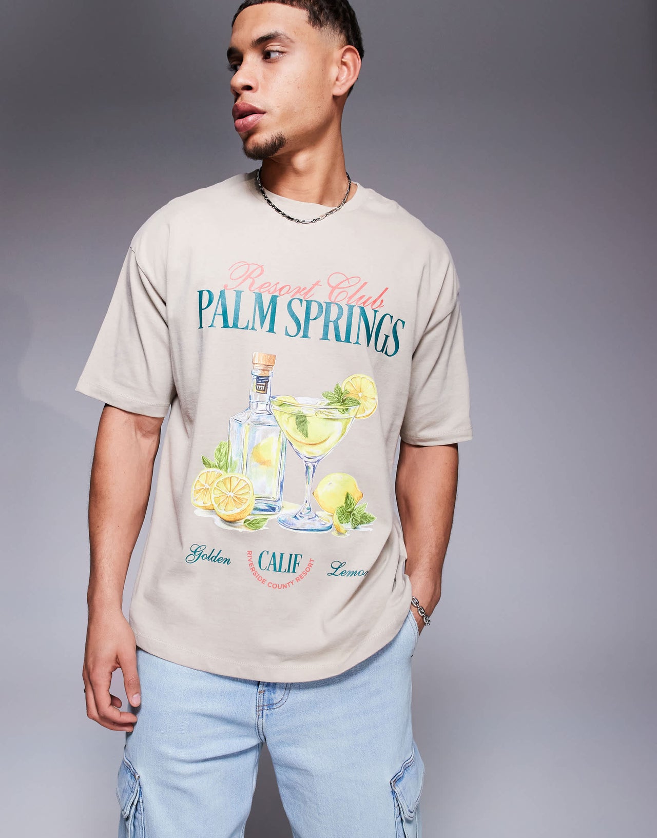 ASOS DESIGN oversized t-shirt with high summer graphic in beige