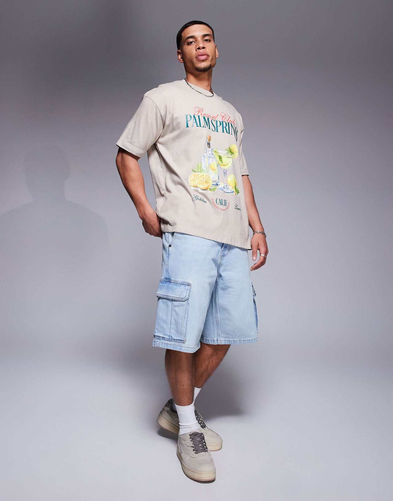 ASOS DESIGN oversized t-shirt with high summer graphic in beige