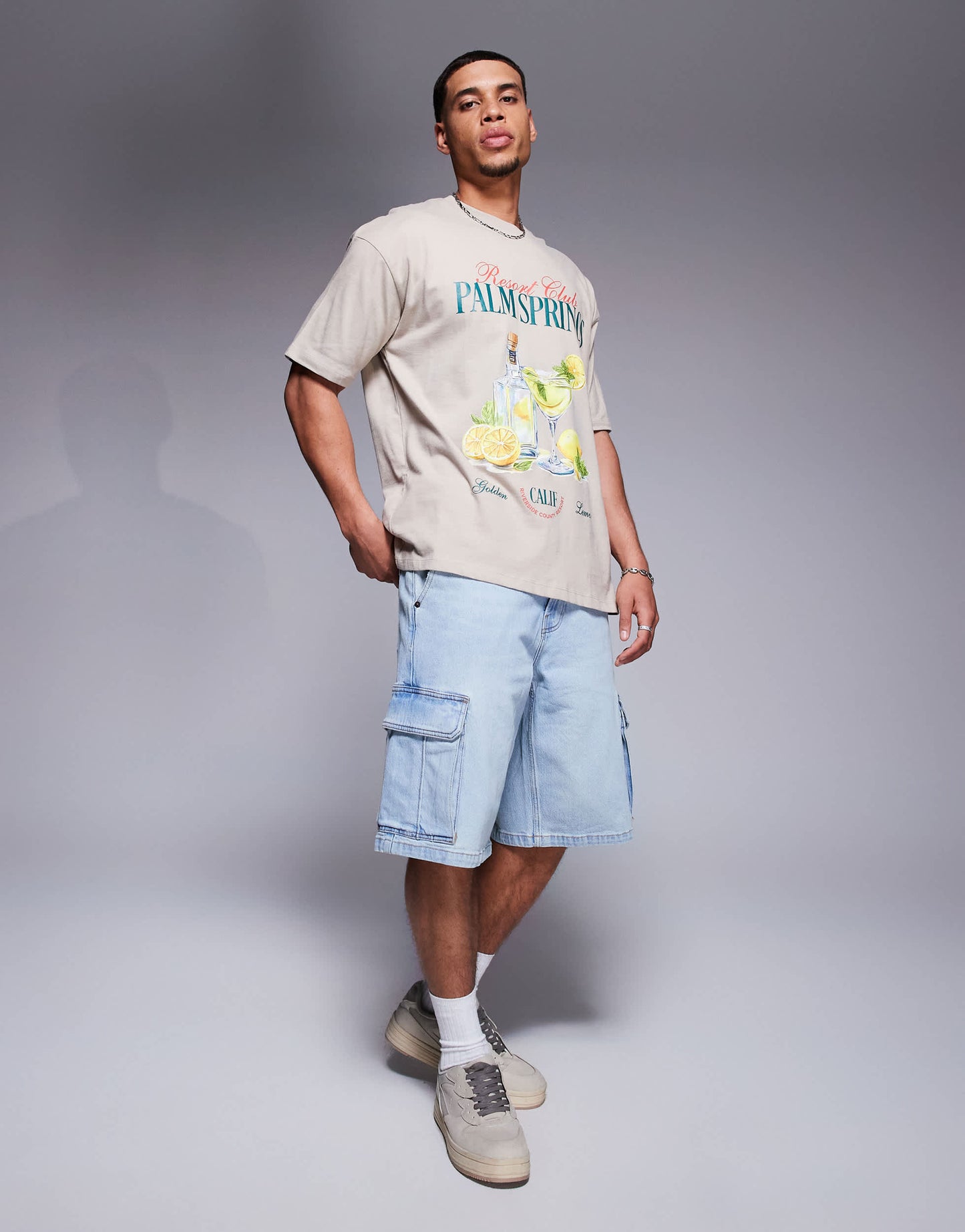 ASOS DESIGN oversized t-shirt with high summer graphic in beige