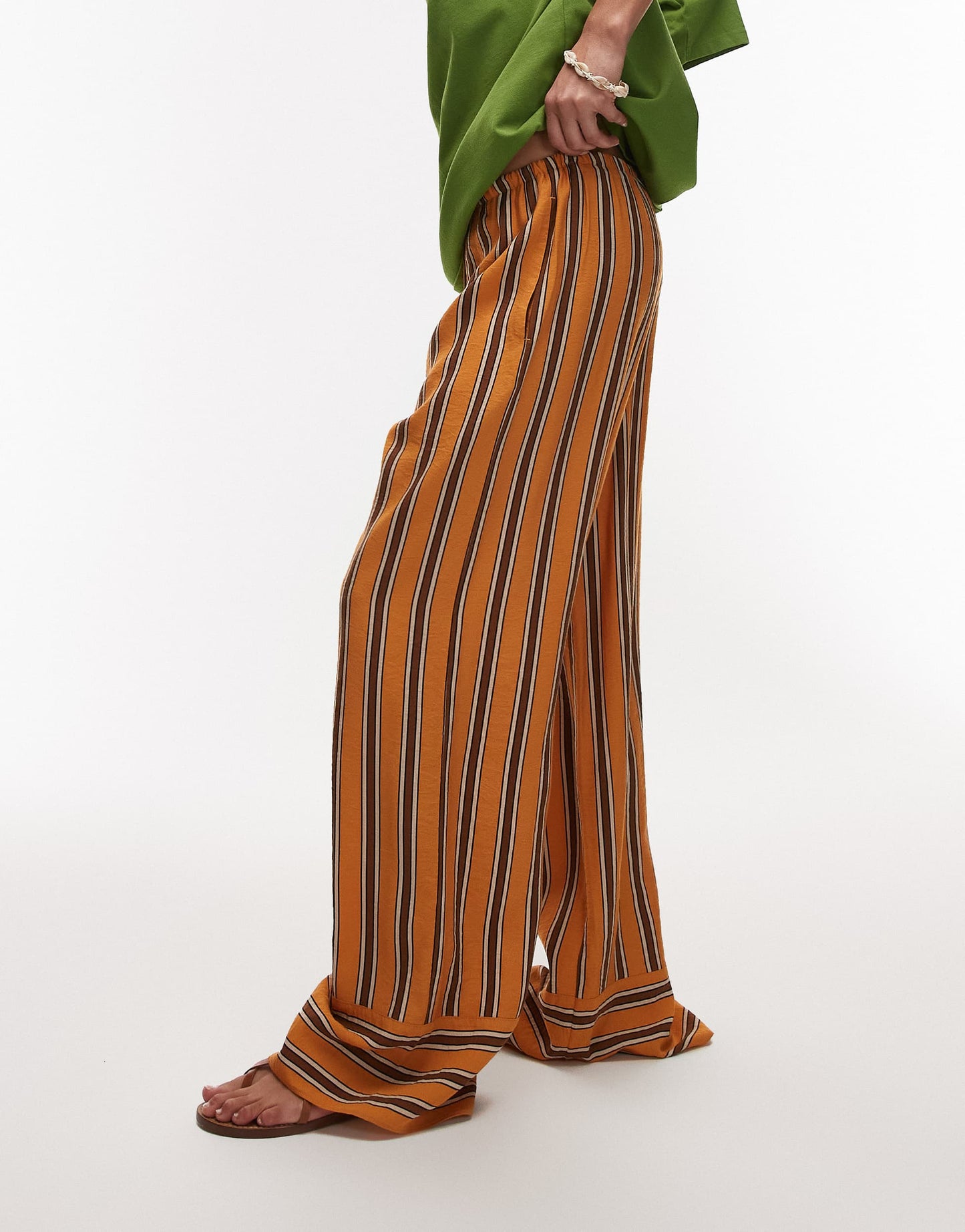 Topshop satin orange and choc stripe straight leg in orange