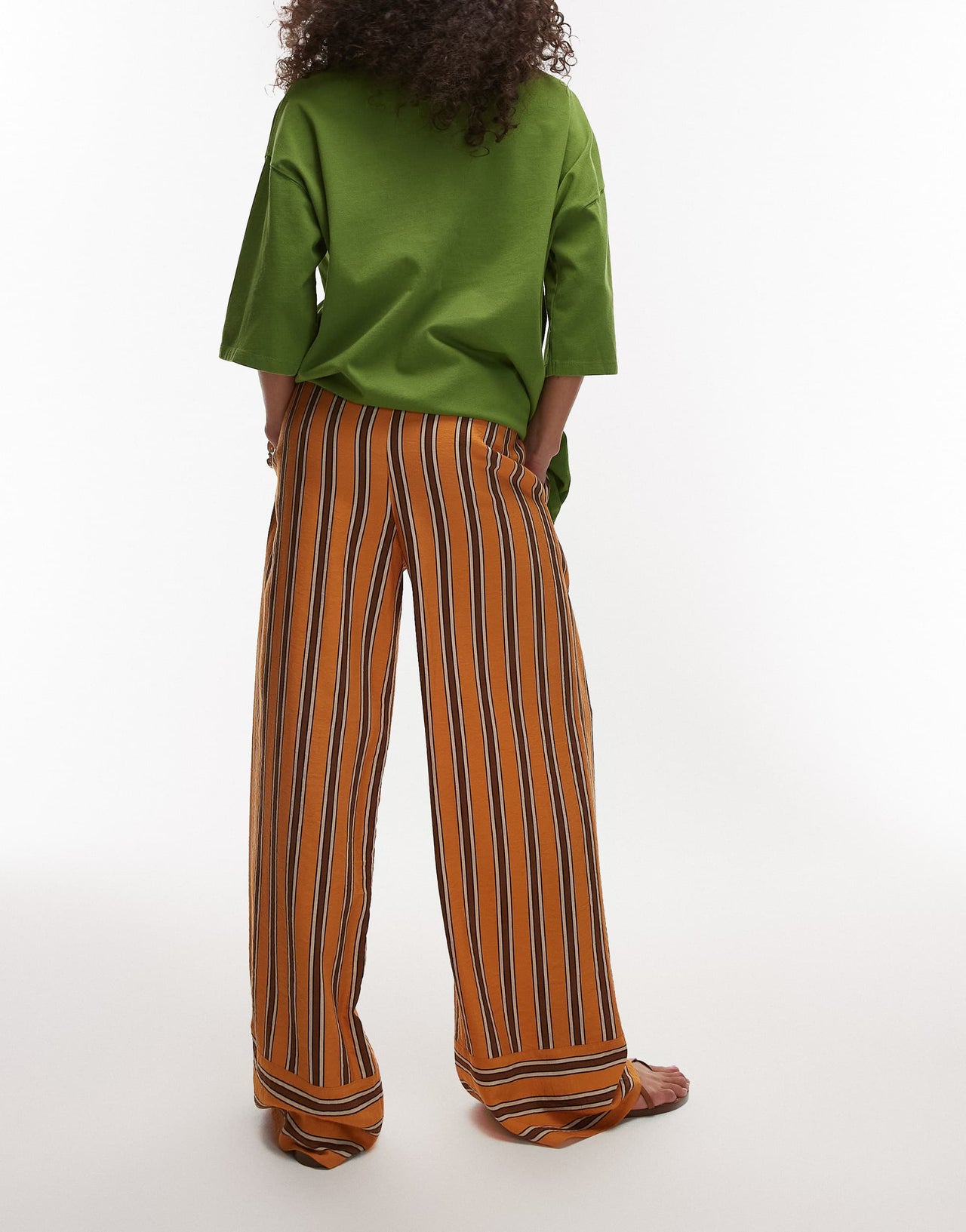 Topshop satin orange and choc stripe straight leg in orange