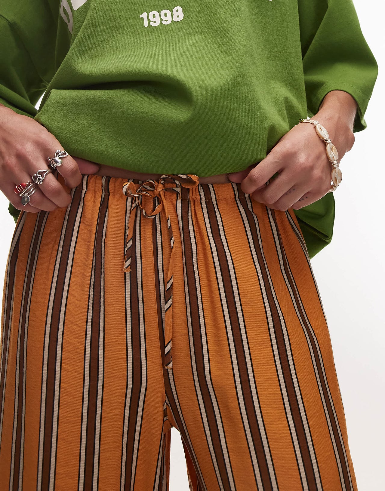 Topshop satin orange and choc stripe straight leg in orange