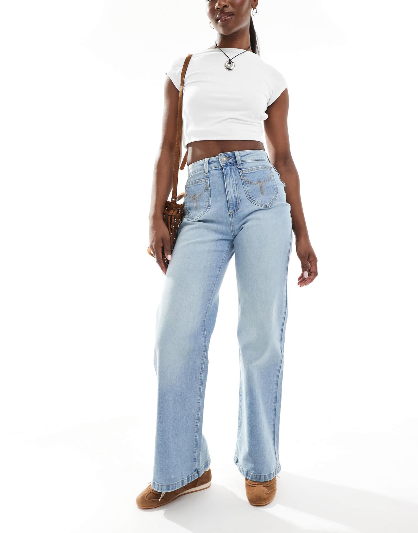 Cotton On stretch wide leg jeans in sunfaded blue