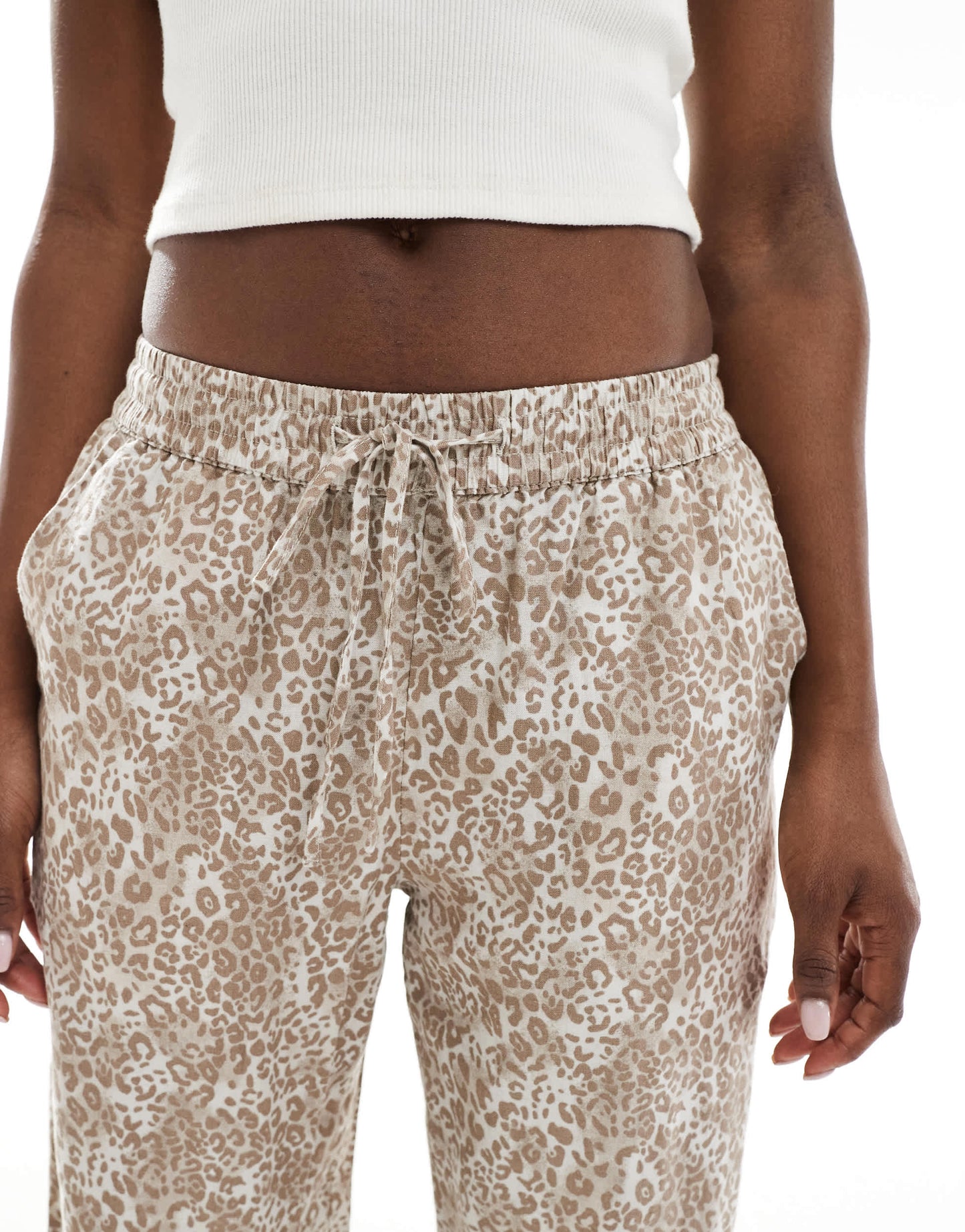 Cotton On 90s haven wide leg linen look trousers in leopard