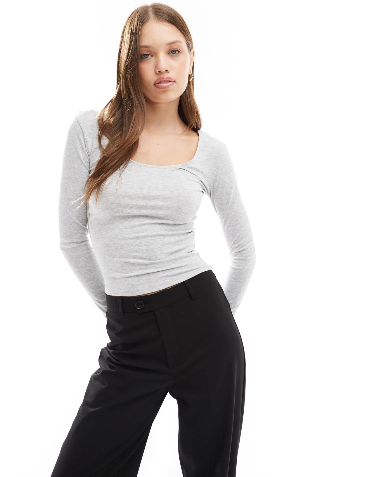 Cotton On scoop long sleeve top in grey