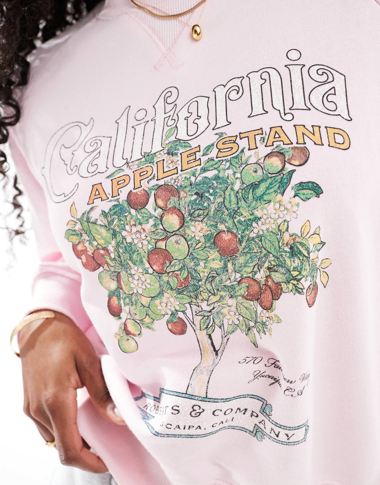 Cotton On farmer market graphic crew neck sweater in babydoll pink