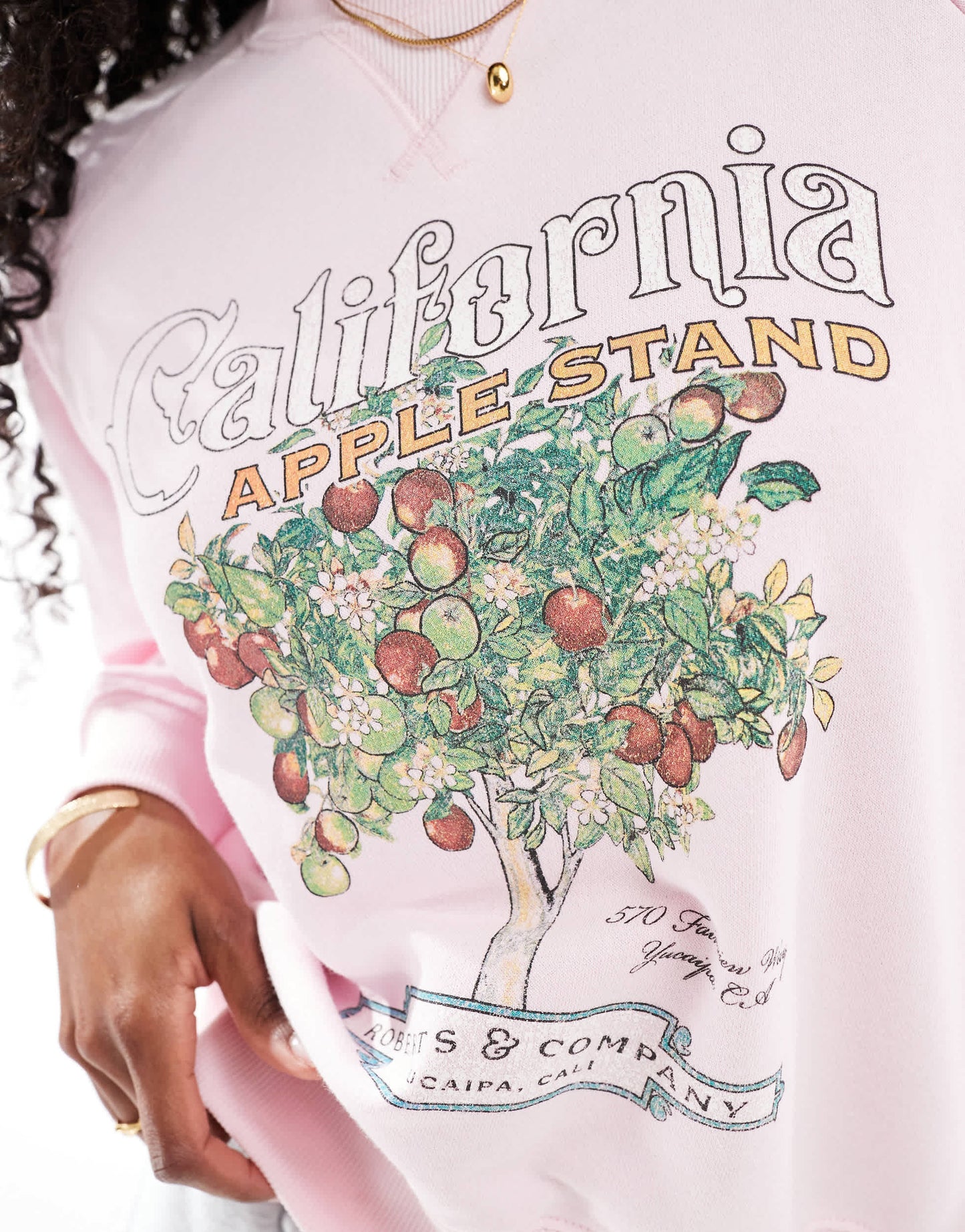 Cotton On farmer market graphic crew neck sweater in babydoll pink
