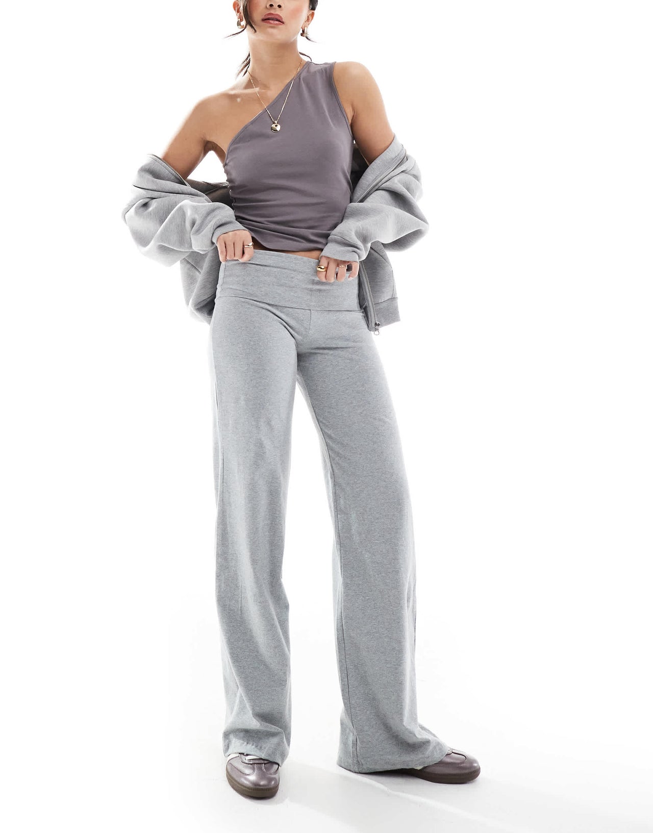 Cotton On 90s bella straight leg trousers in grey marle
