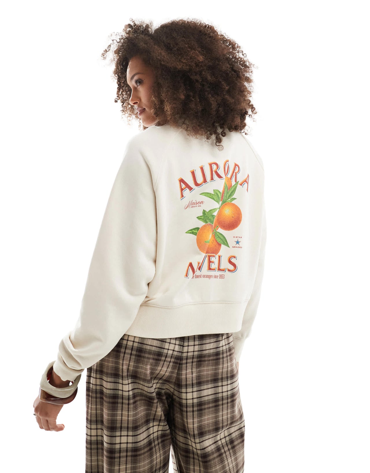 Cotton on orange fruit graphic crew neck sweater in coconut