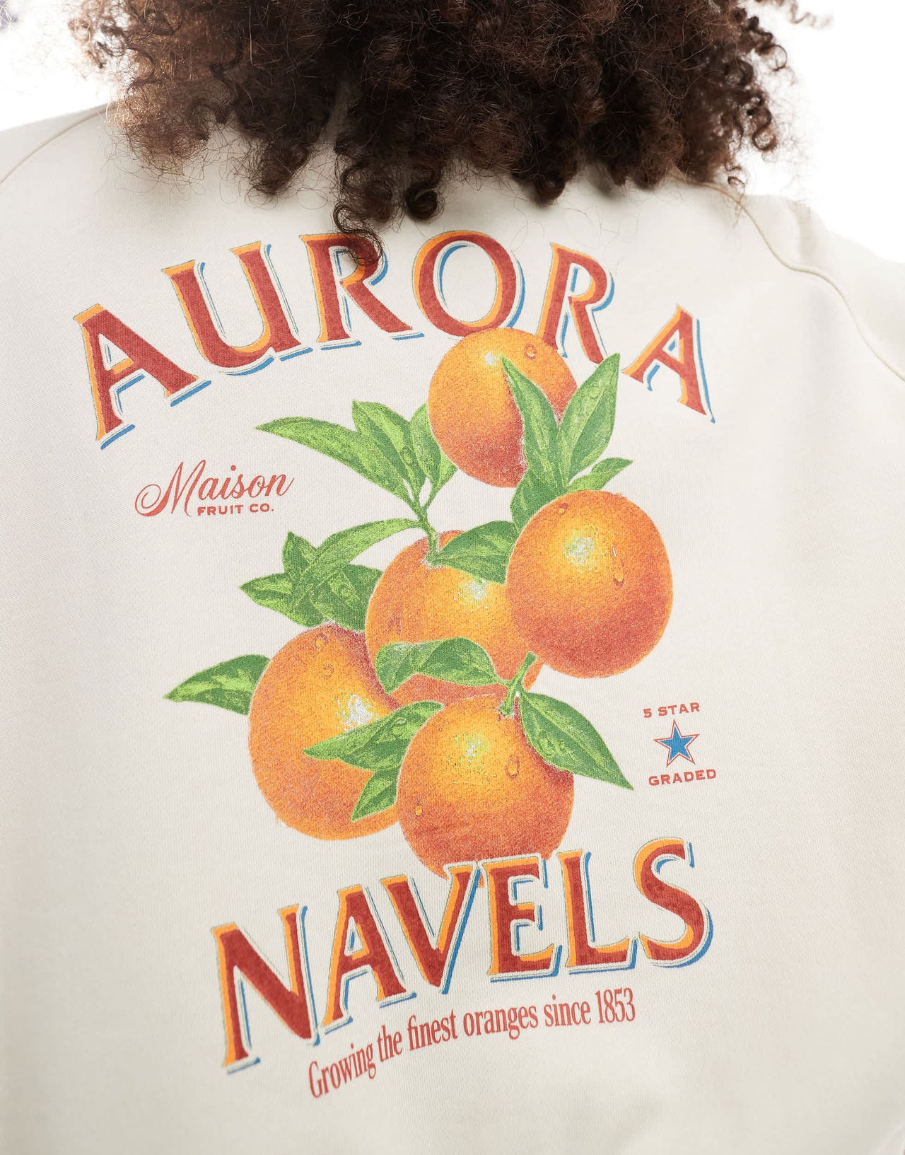Cotton on orange fruit graphic crew neck sweater in coconut