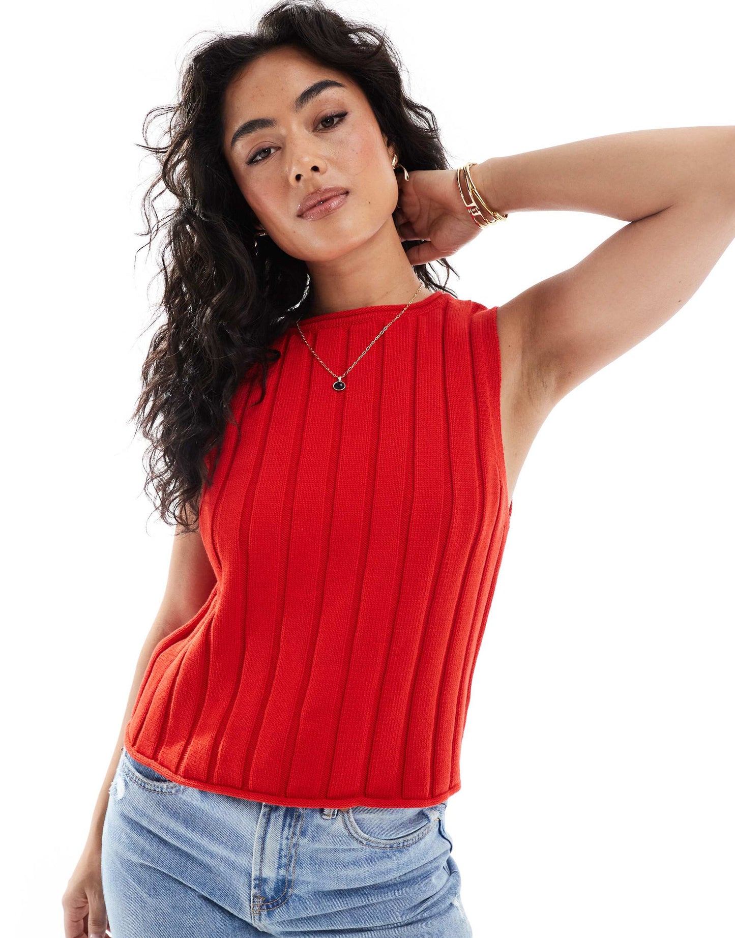 ASOS DESIGN knitted wide rib vest top in red