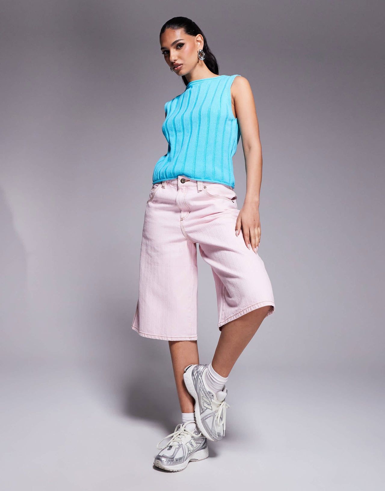 ASOS DESIGN knitted wide rib vest top in aqua
