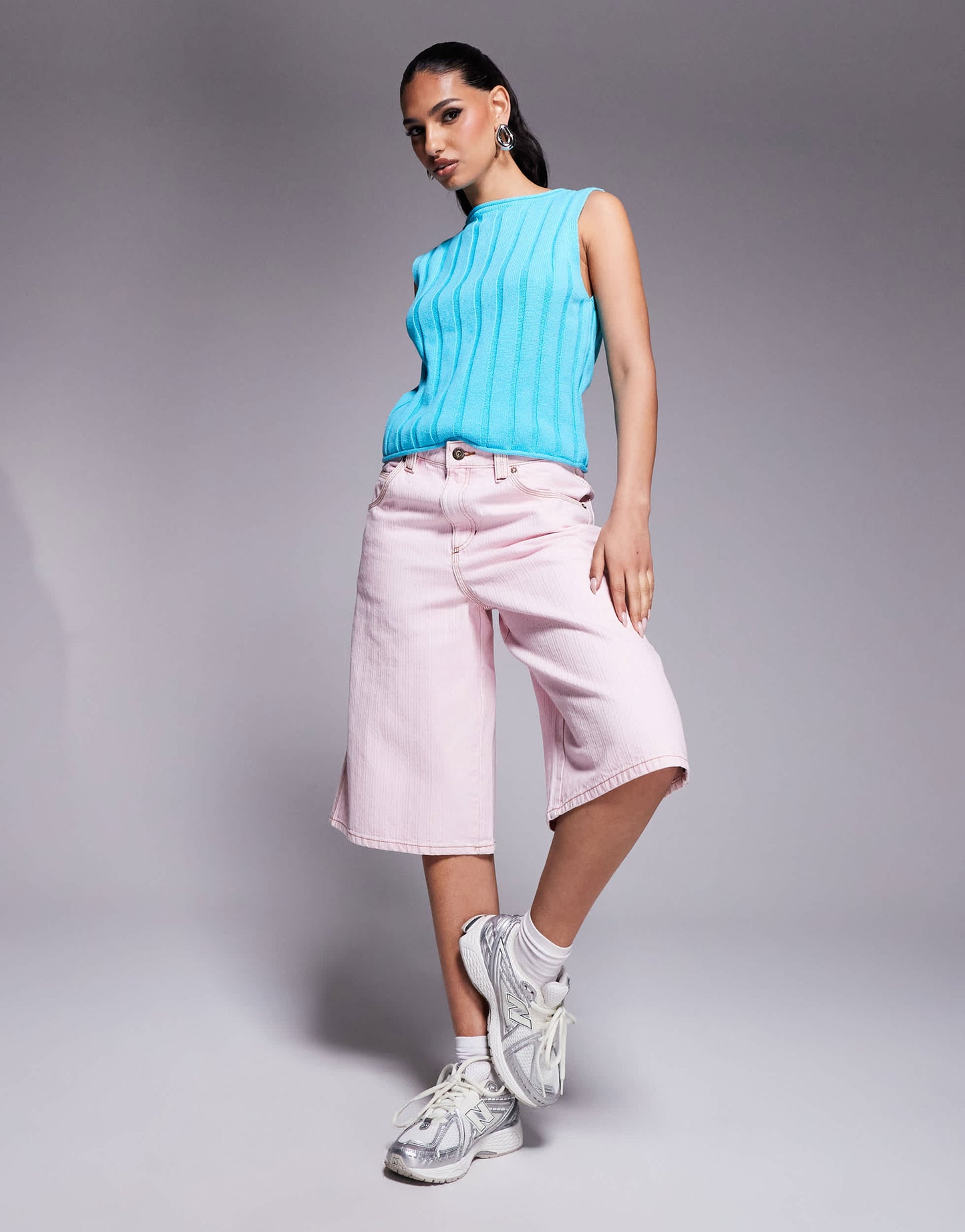 ASOS DESIGN knitted wide rib vest top in aqua