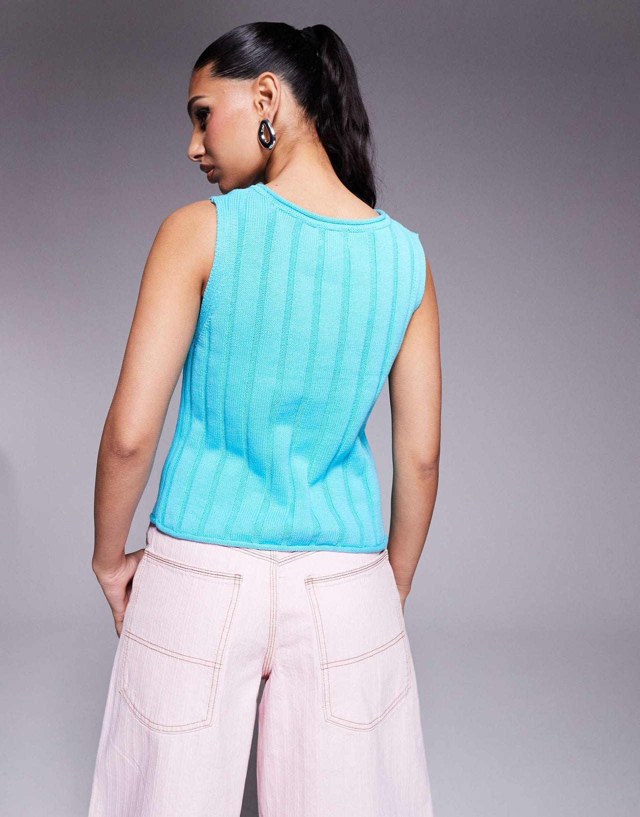 ASOS DESIGN knitted wide rib vest top in aqua