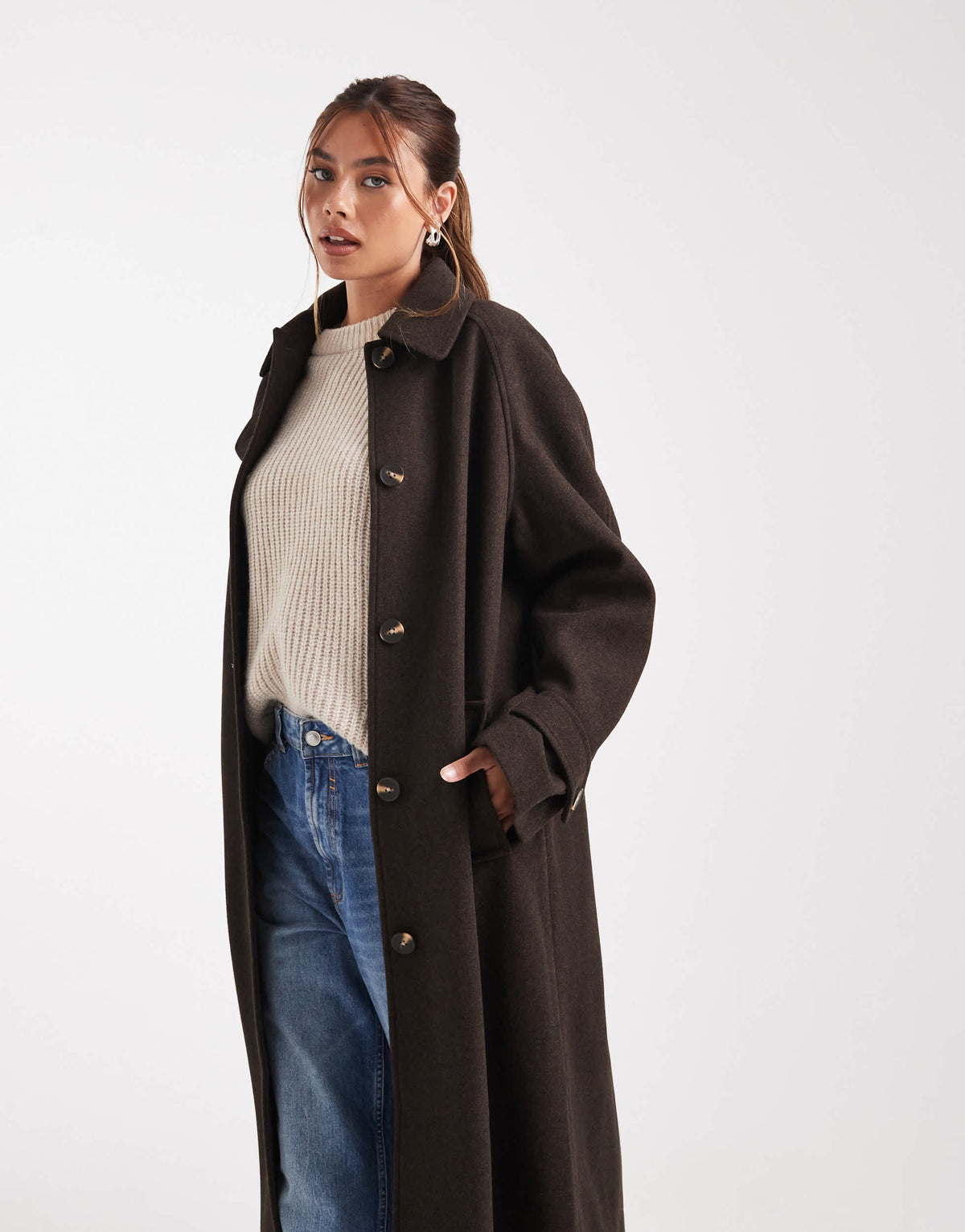 ASOS DESIGN longline car coat in chocolate