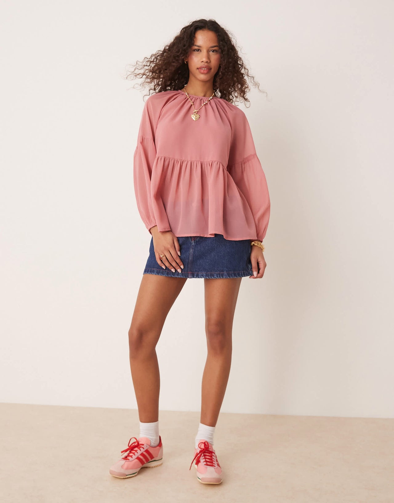 ASOS DESIGN long sleeve floaty smock top in pink