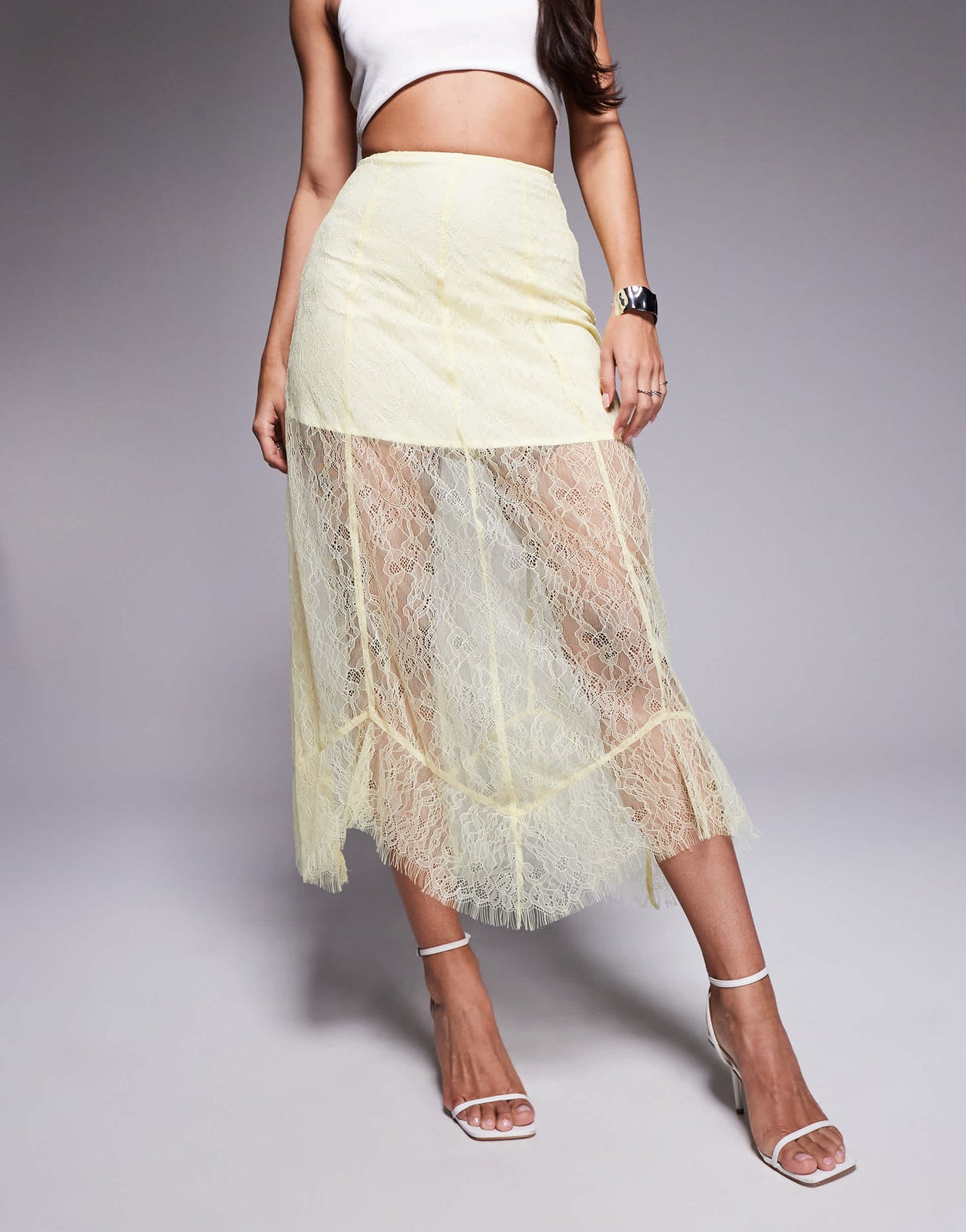 ASOS DESIGN lace maxi skirt with mini lining in yellow