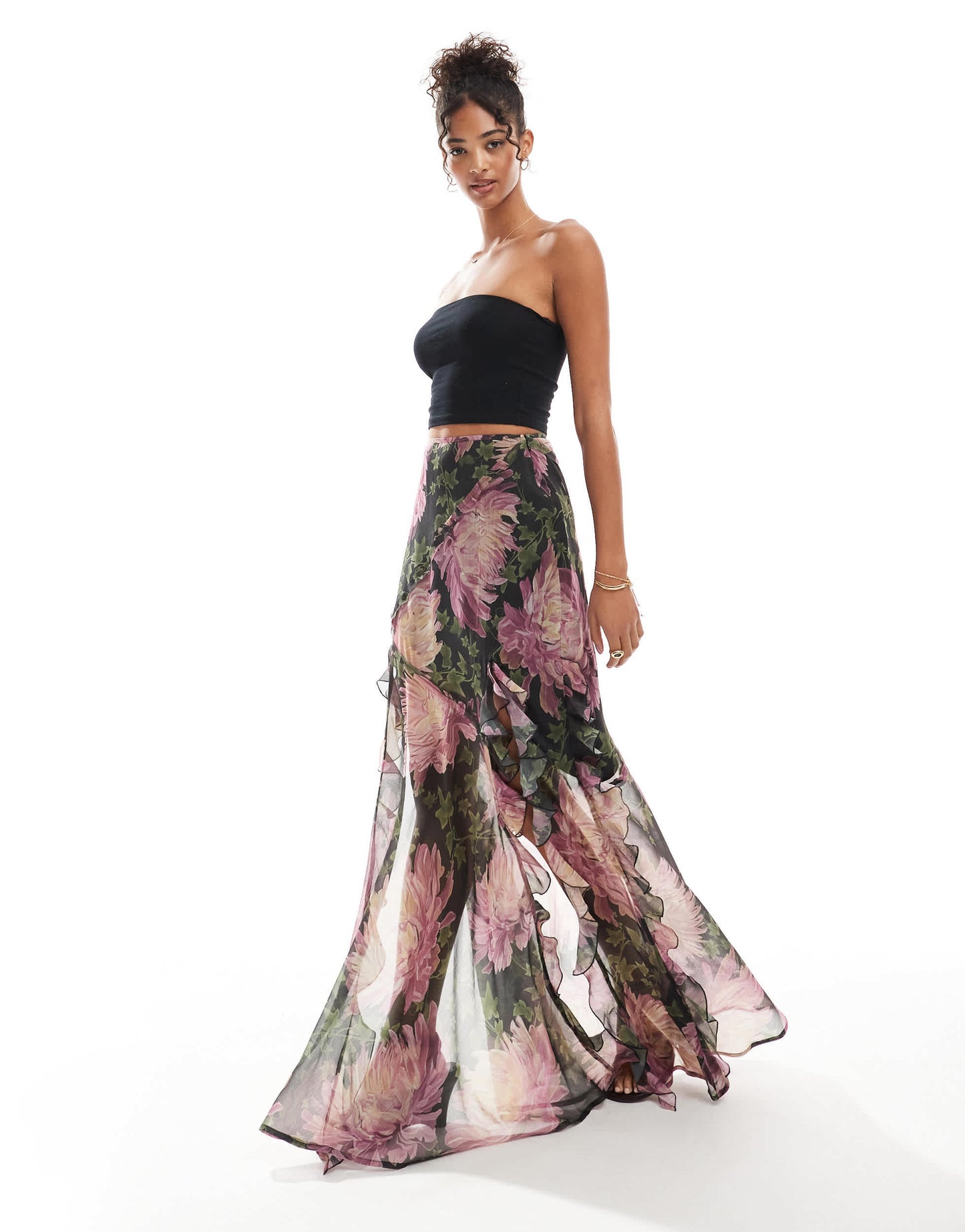 ASOS DESIGN ruffle spilt maxi skirt in floral print