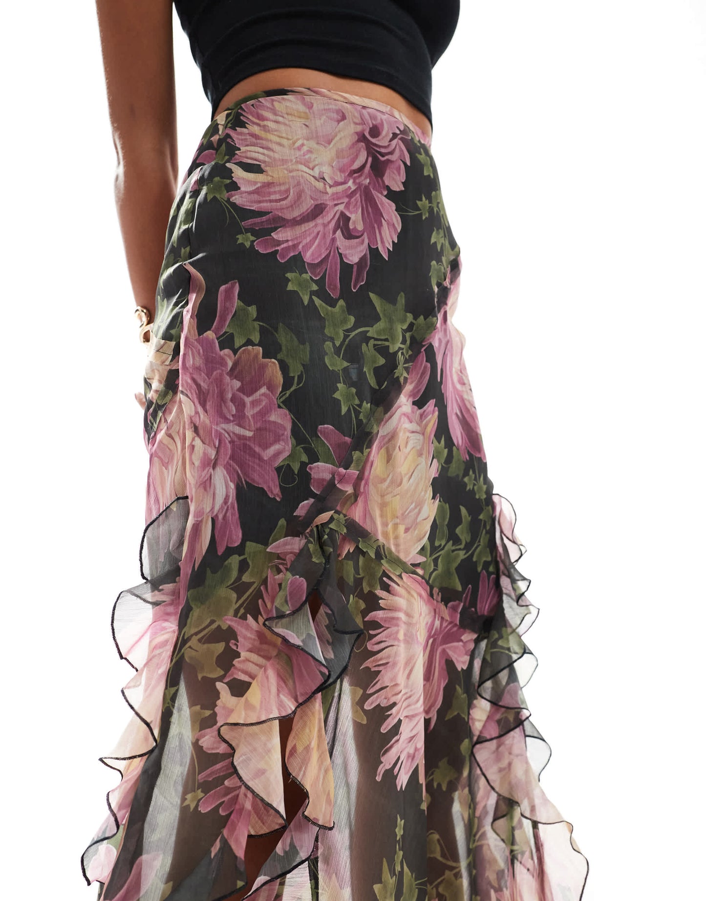 ASOS DESIGN ruffle spilt maxi skirt in floral print