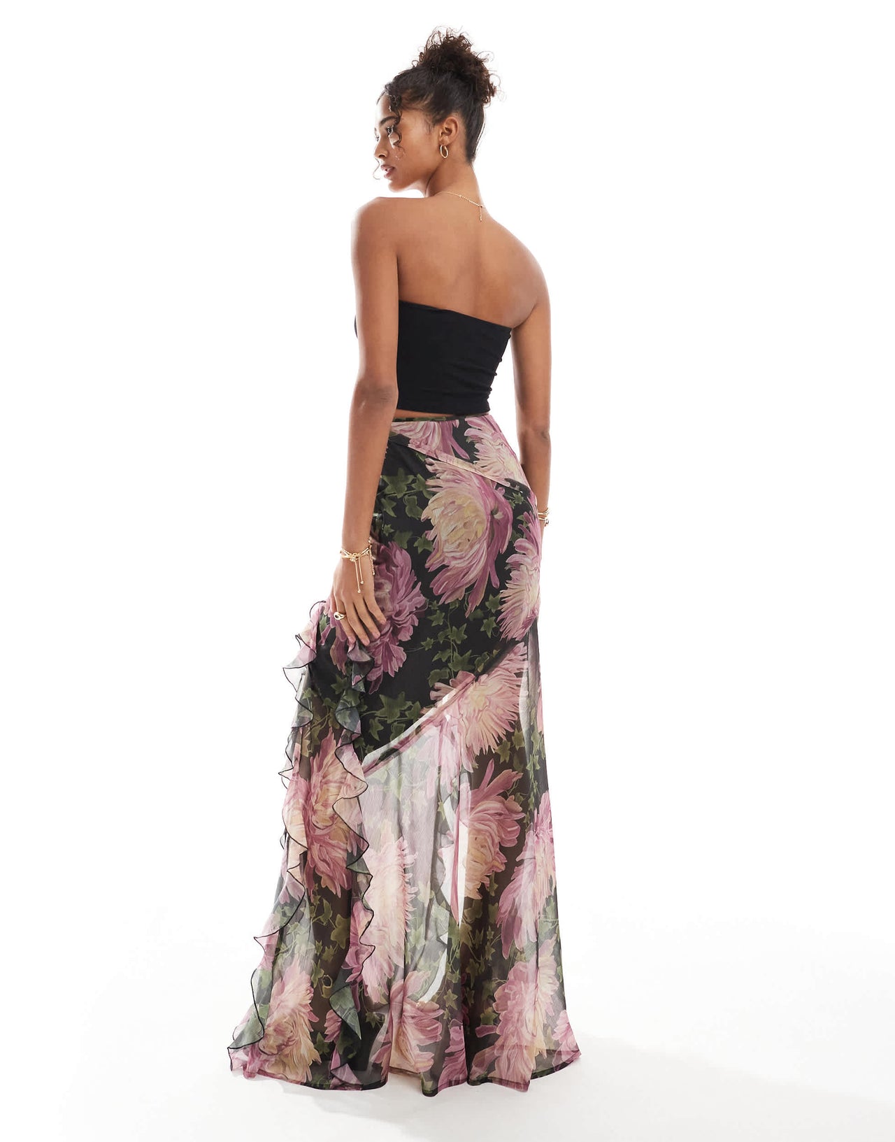 ASOS DESIGN ruffle spilt maxi skirt in floral print
