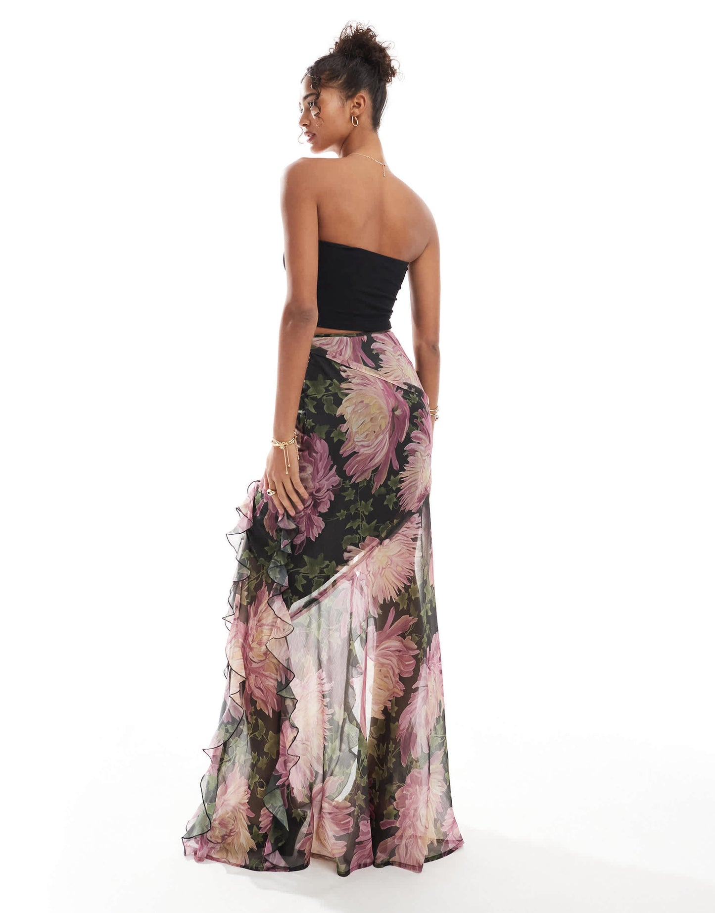 ASOS DESIGN ruffle spilt maxi skirt in floral print