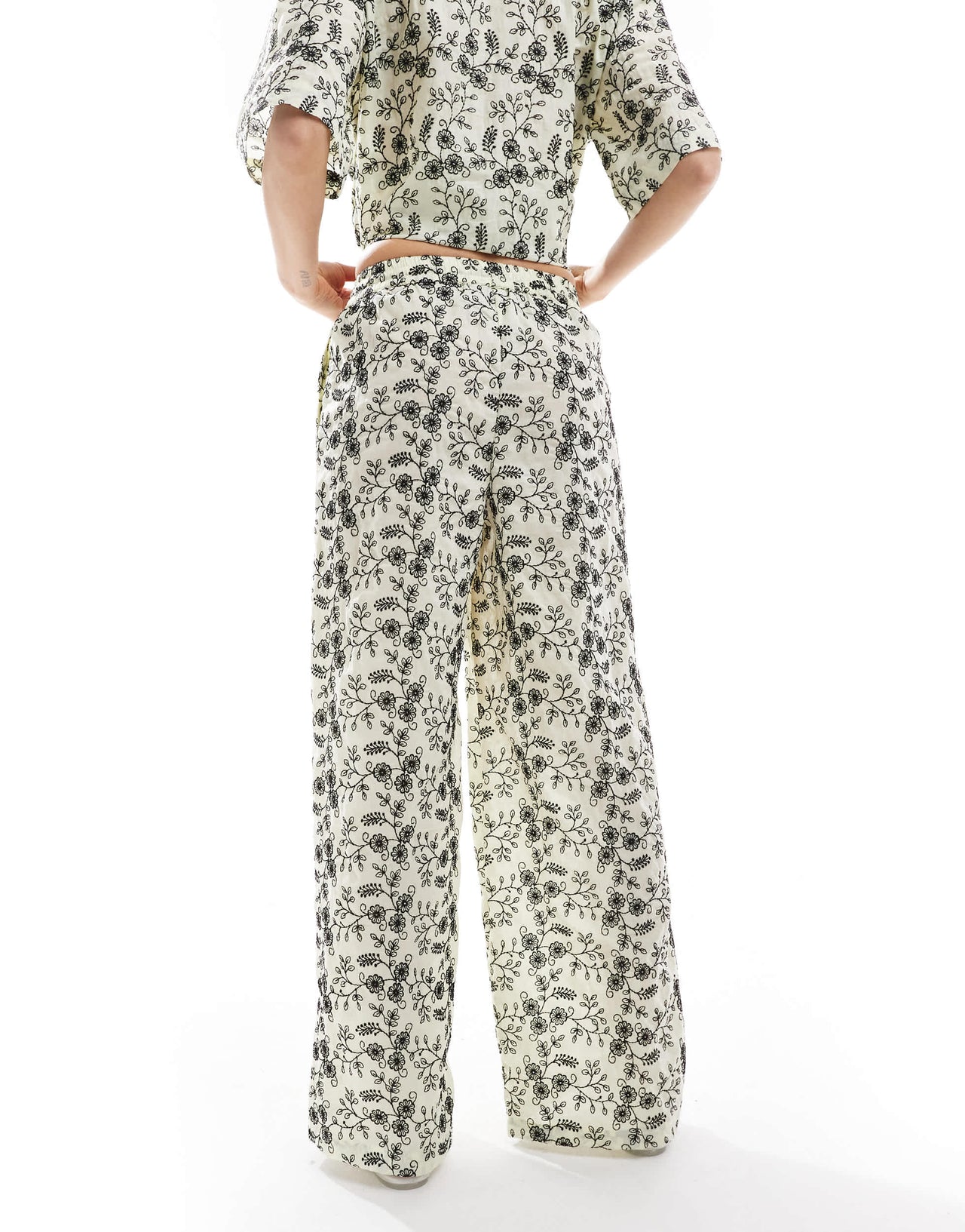 ASOS DESIGN contrast broderie co-ord trouser in yellow