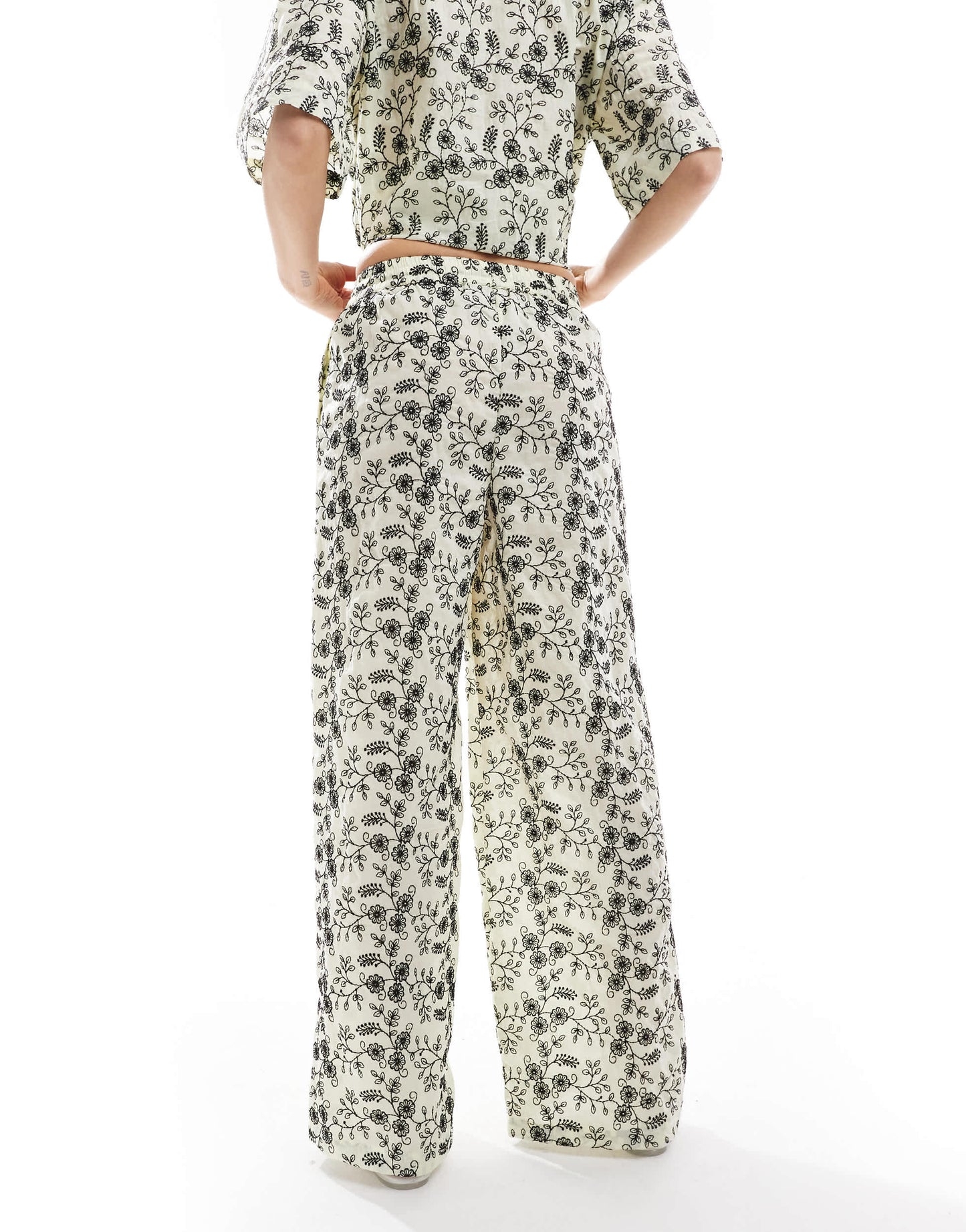 ASOS DESIGN contrast broderie co-ord trouser in yellow