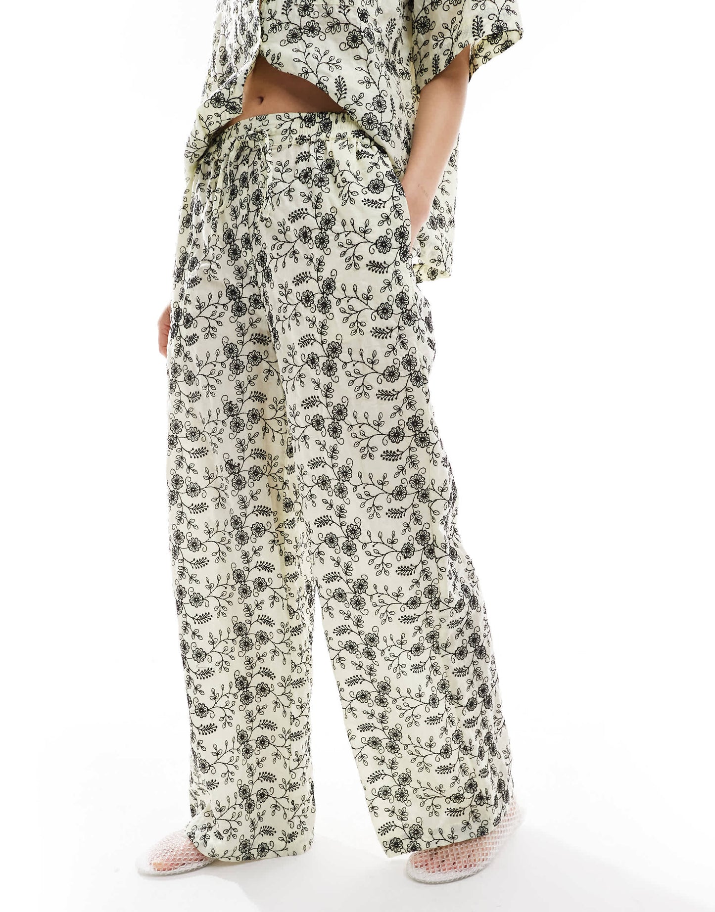 ASOS DESIGN contrast broderie co-ord trouser in yellow