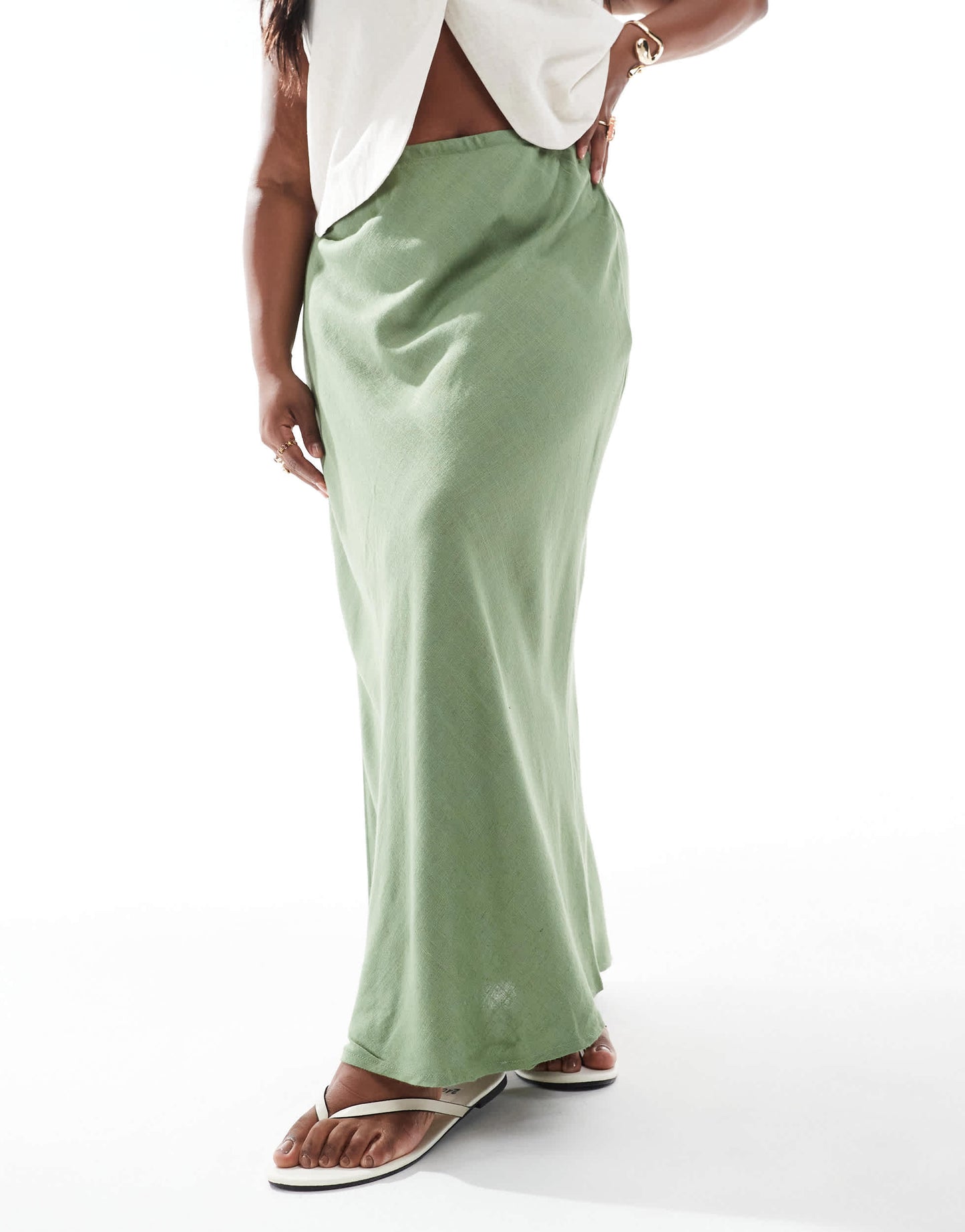 ASOS DESIGN Curve linen blend bias maxi skirt in khaki