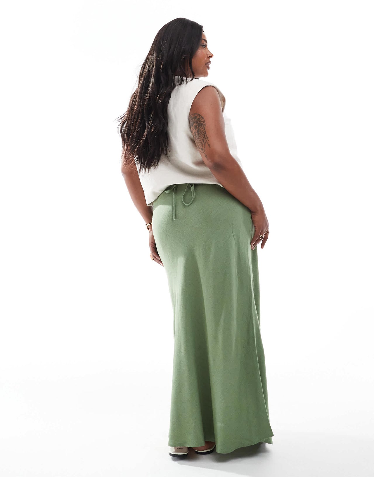 ASOS DESIGN Curve linen blend bias maxi skirt in khaki