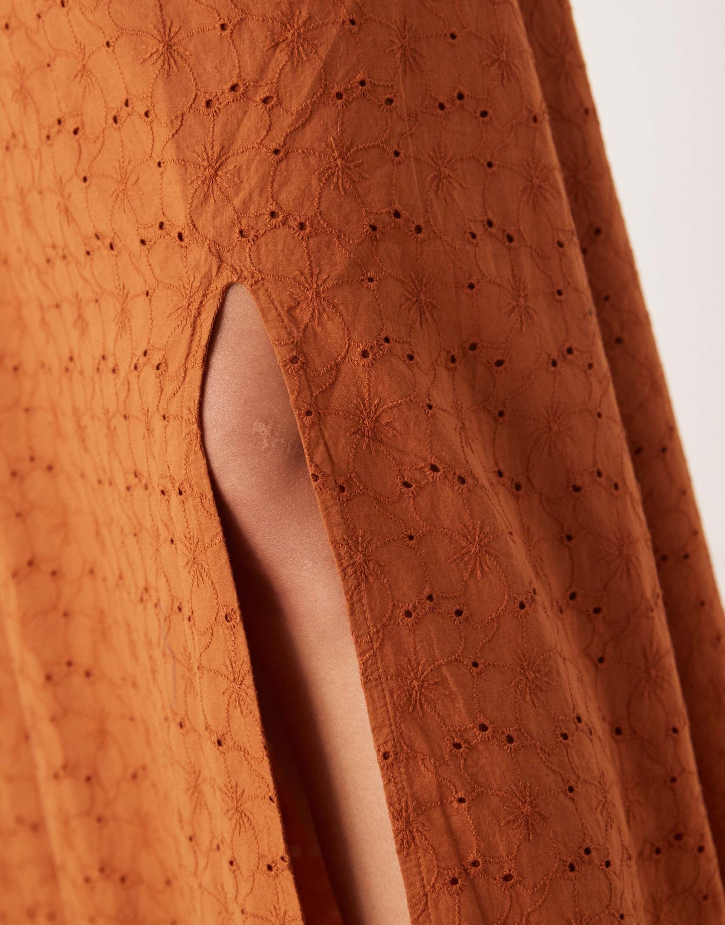 ASOS DESIGN premium broderie dropped waist co-ord maxi skirt in brown