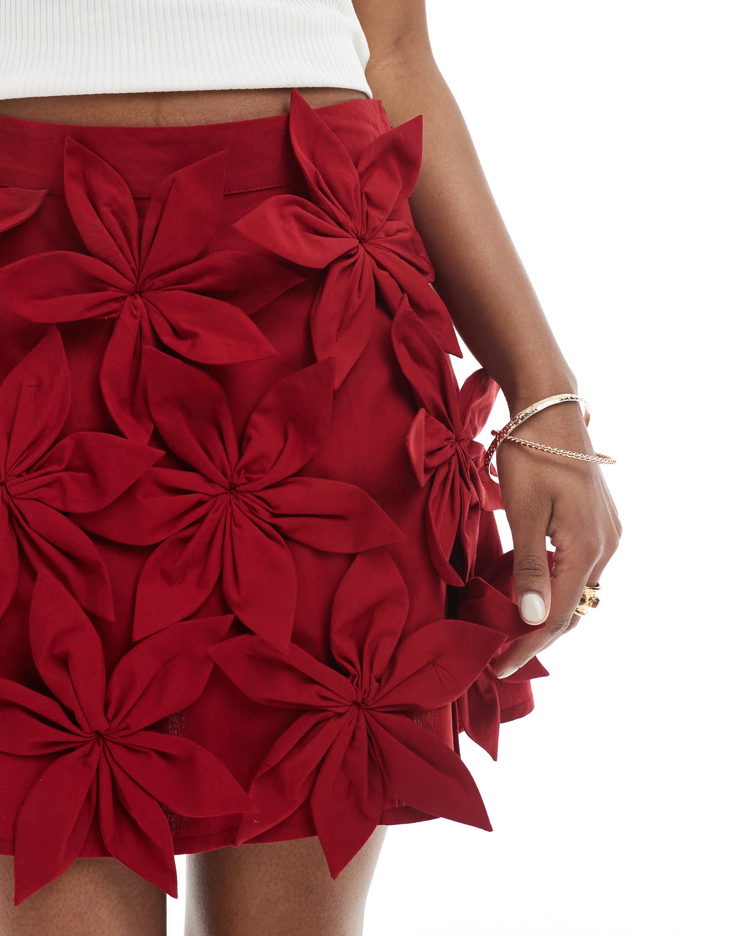 ASOS DESIGN 3D floral mini skirt in burgundy