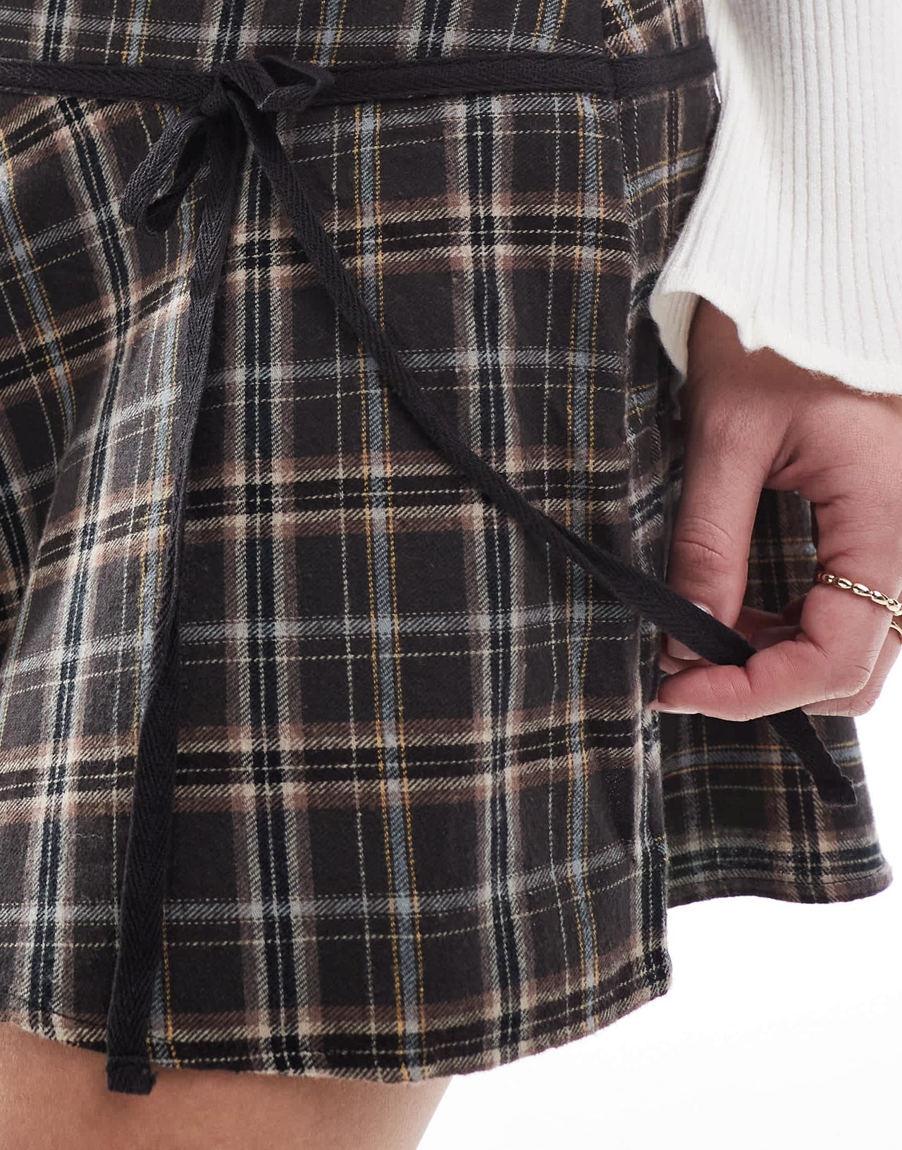 Pull&Bear check mini skirt with bow detail in brown